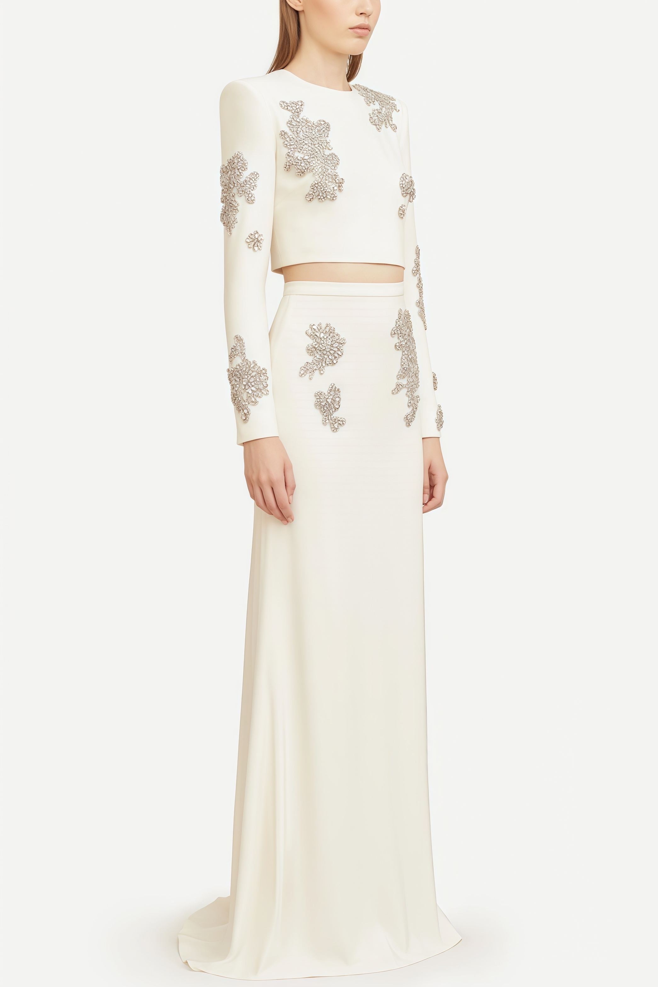 Sebast White Diamond-Studded Maxi Dress Set