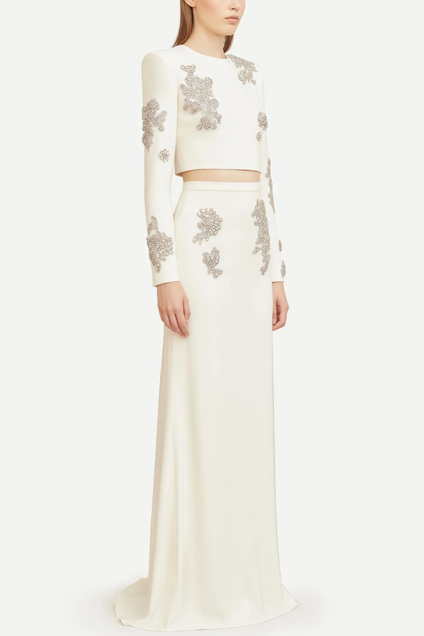 Sebast White Diamond-Studded Maxi Dress Set
