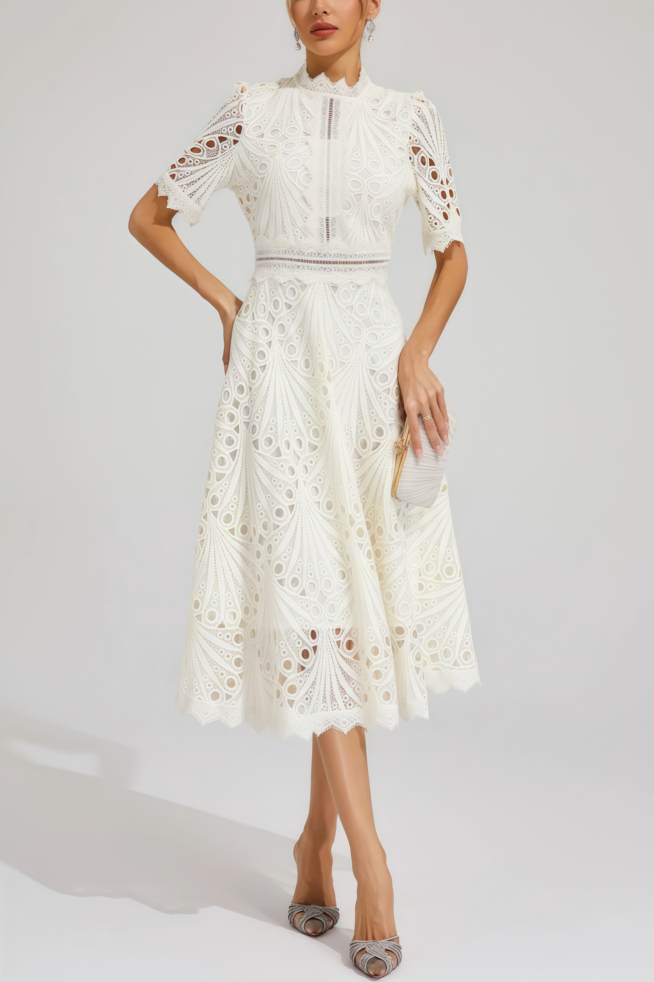 Debors White Cut Out Midi Dress