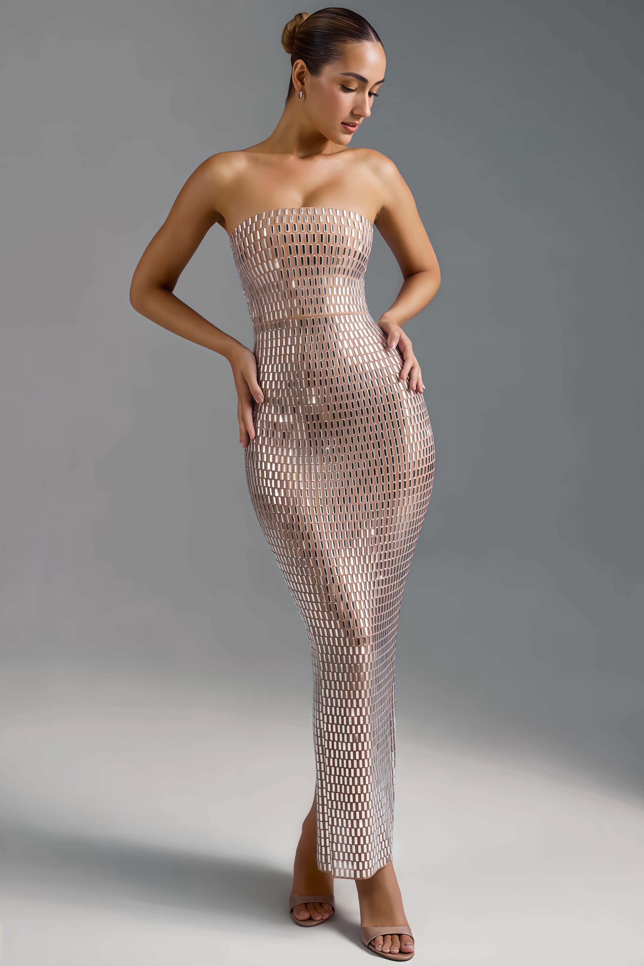 Cary Rhinestone Embellished Sheath Maxi Dress