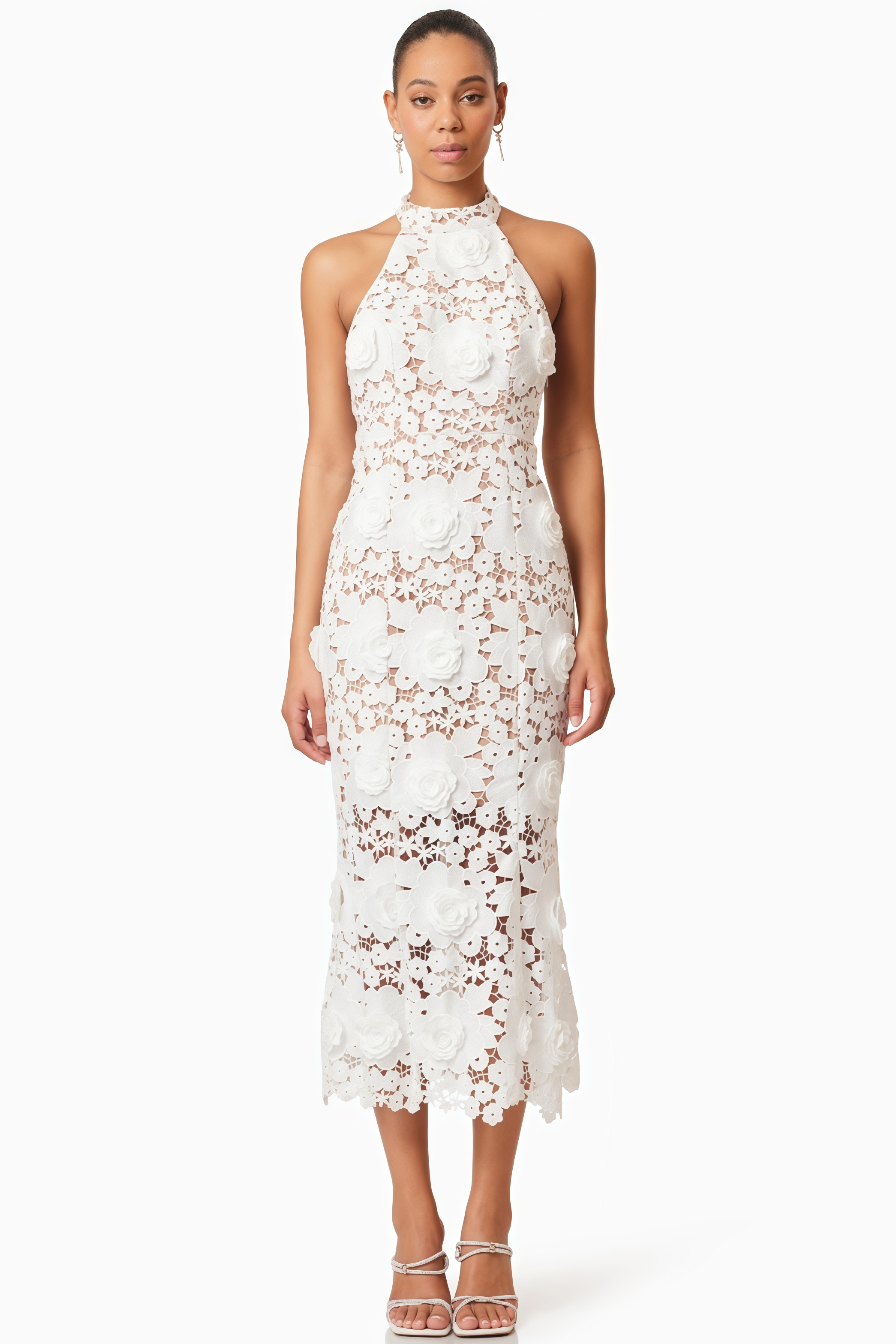 Uvian White Backless Lace Maxi Dress