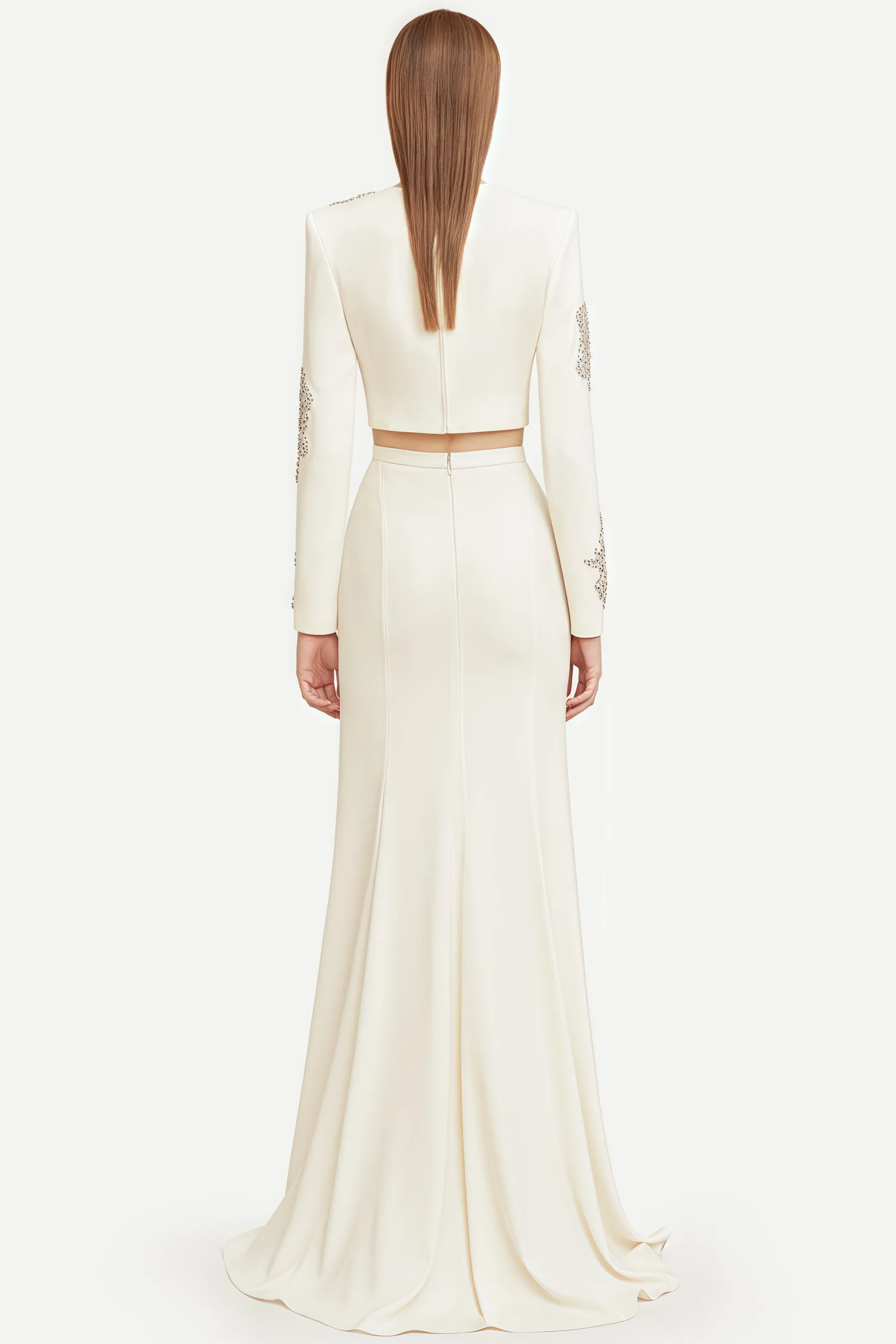 Sebast White Diamond-Studded Maxi Dress Set