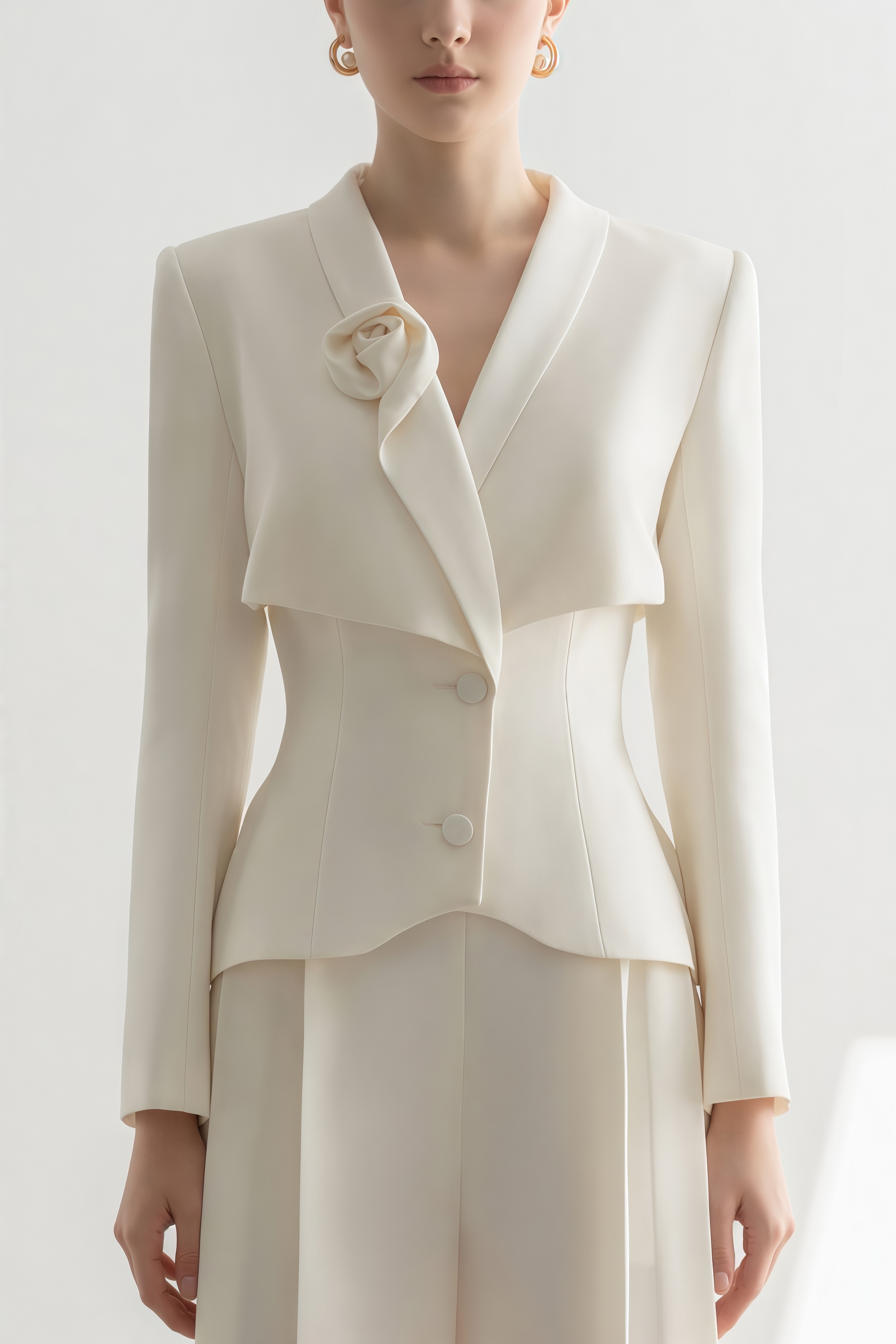 Fiorlk Beige 3D Flower Suit Two-Piece Set