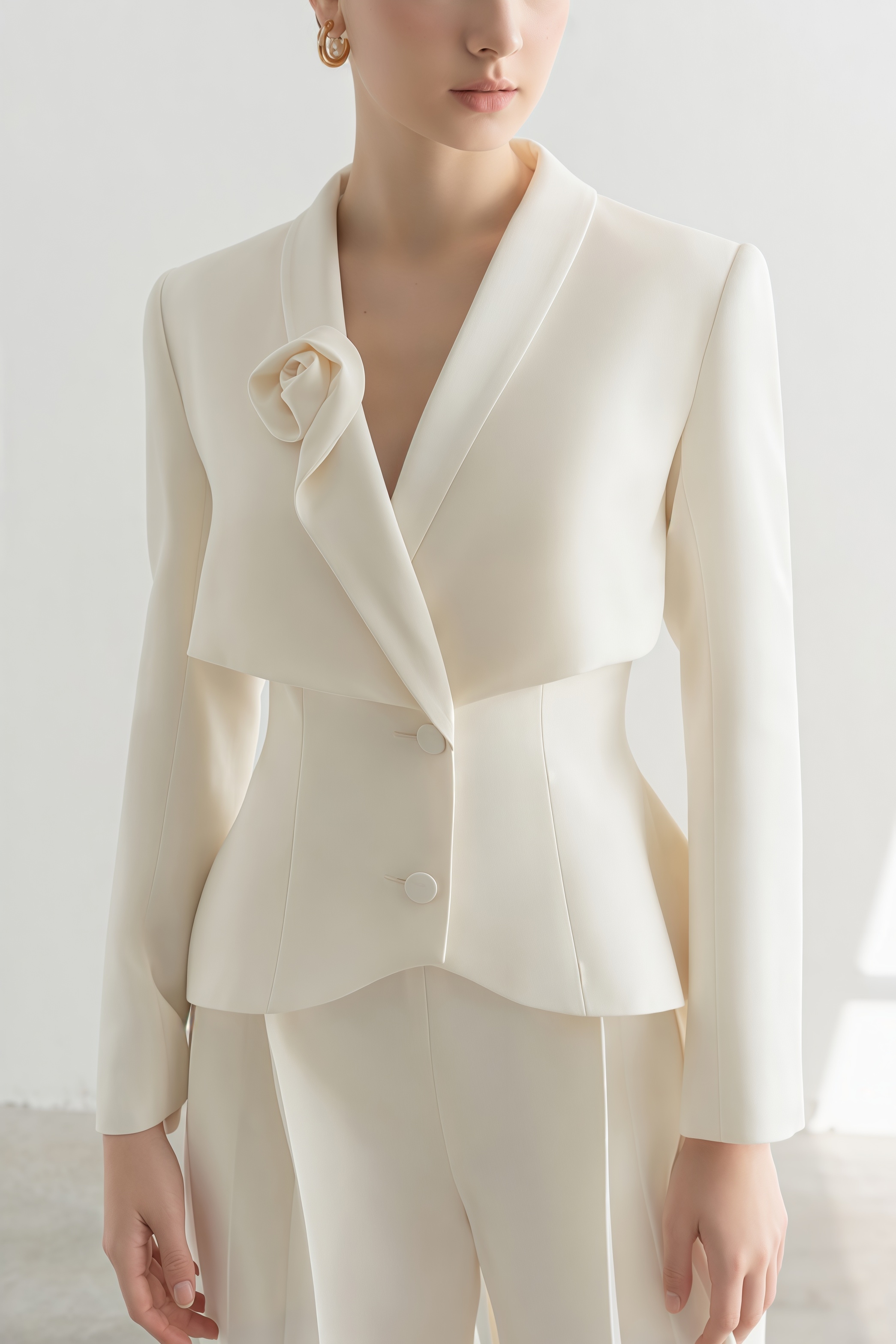 Fiorlk Beige 3D Flower Suit Two-Piece Set