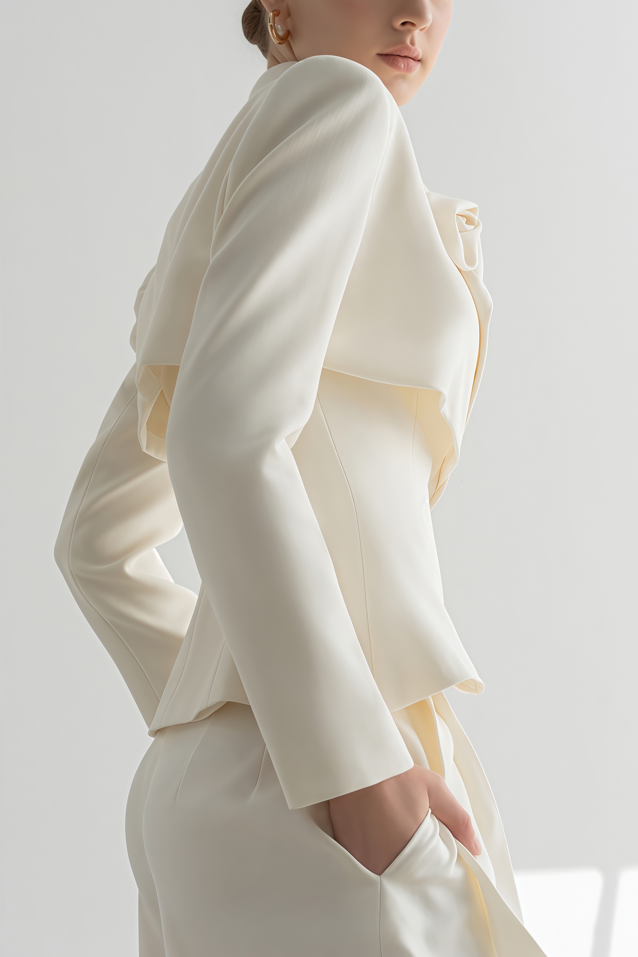 Fiorlk Beige 3D Flower Suit Two-Piece Set