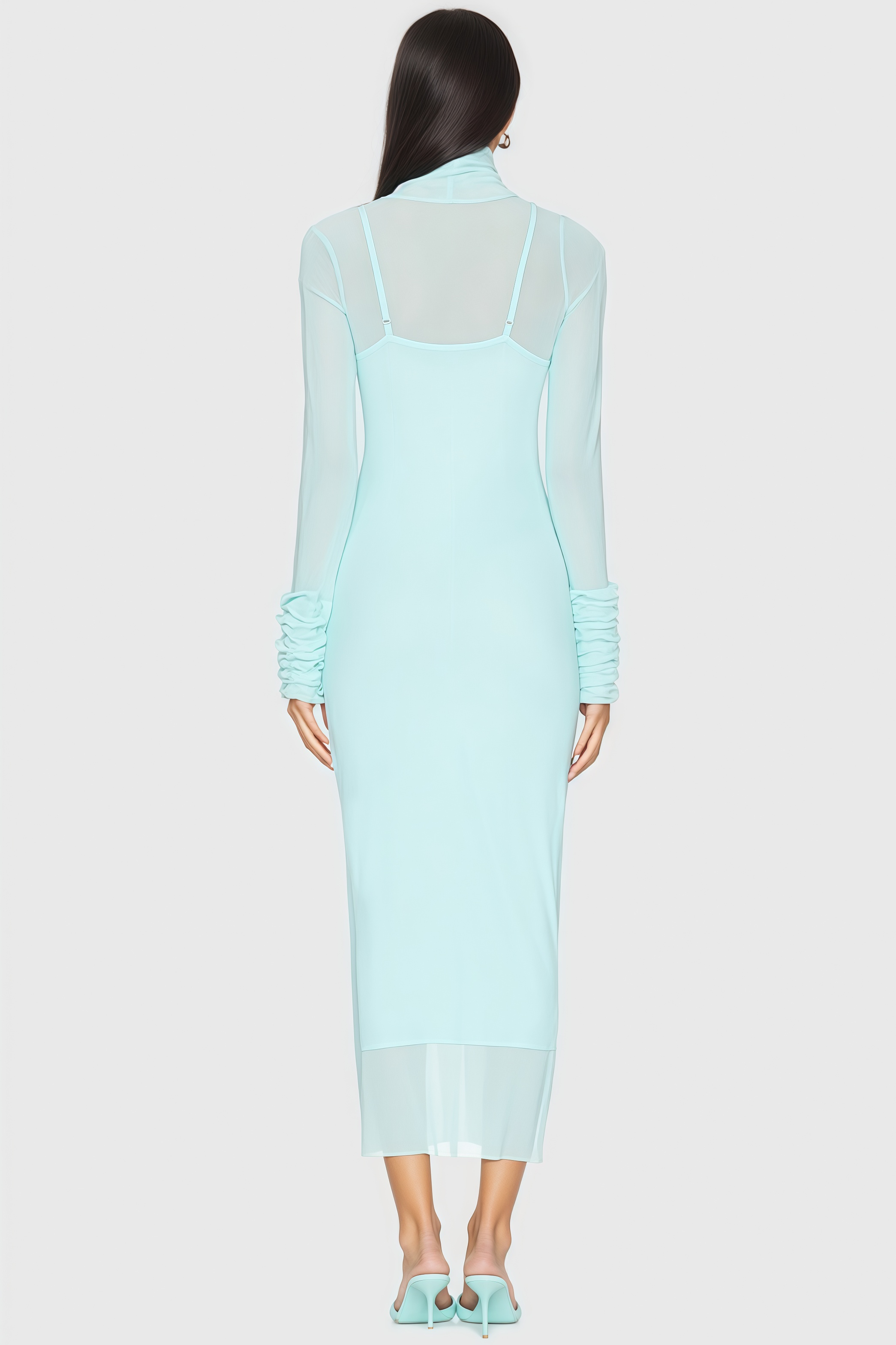 Abrife Blue Sheer Mesh Maxi Dress