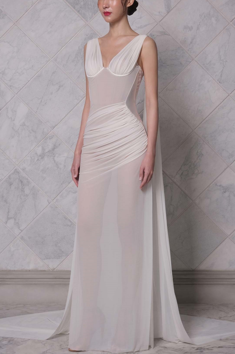 Briard White Backless V-Neck Maxi Dress