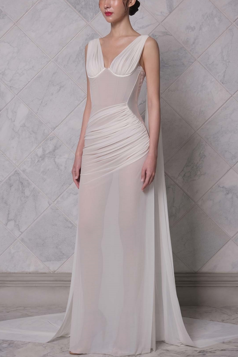 Briard White Backless V-Neck Maxi Dress