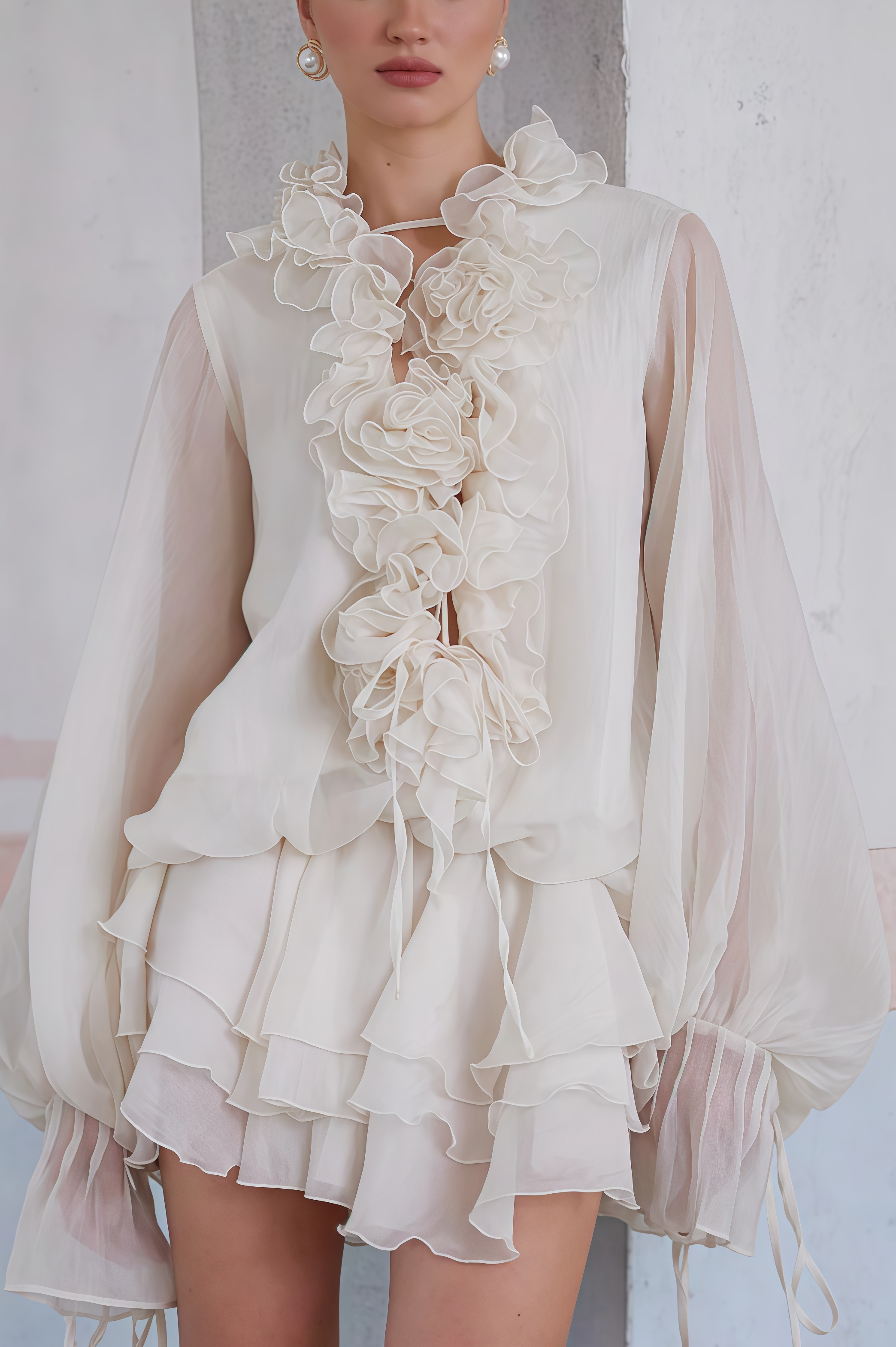 Elsonv 3D Floral Lantern Sleeve Mini Dress