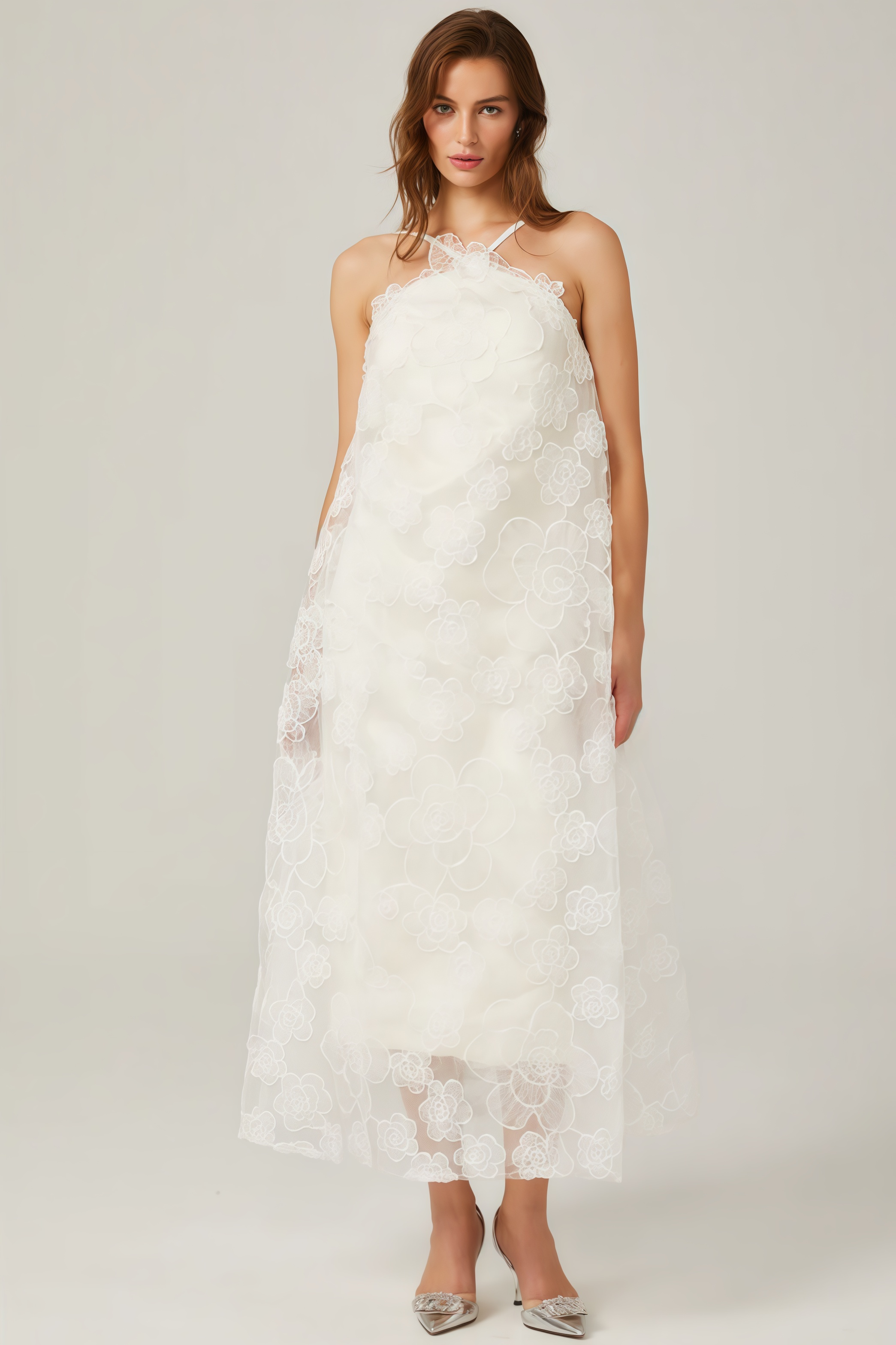 Eamon Neckless Backless Mesh Midi Dress