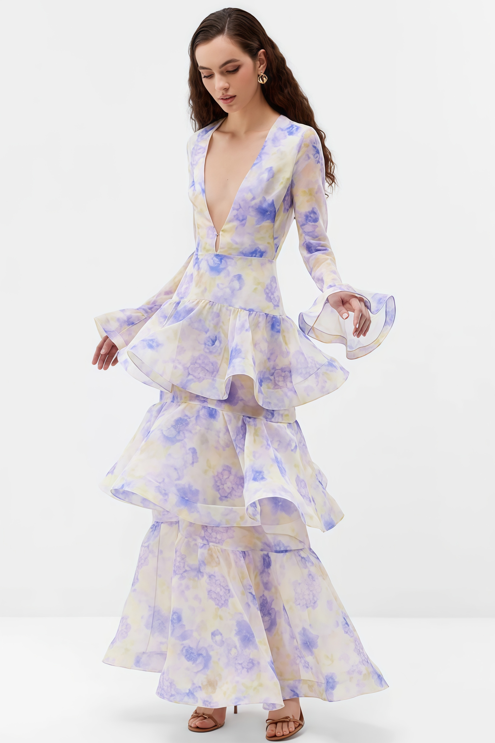 Olenf V-neck Printed Cake Maxi Dress