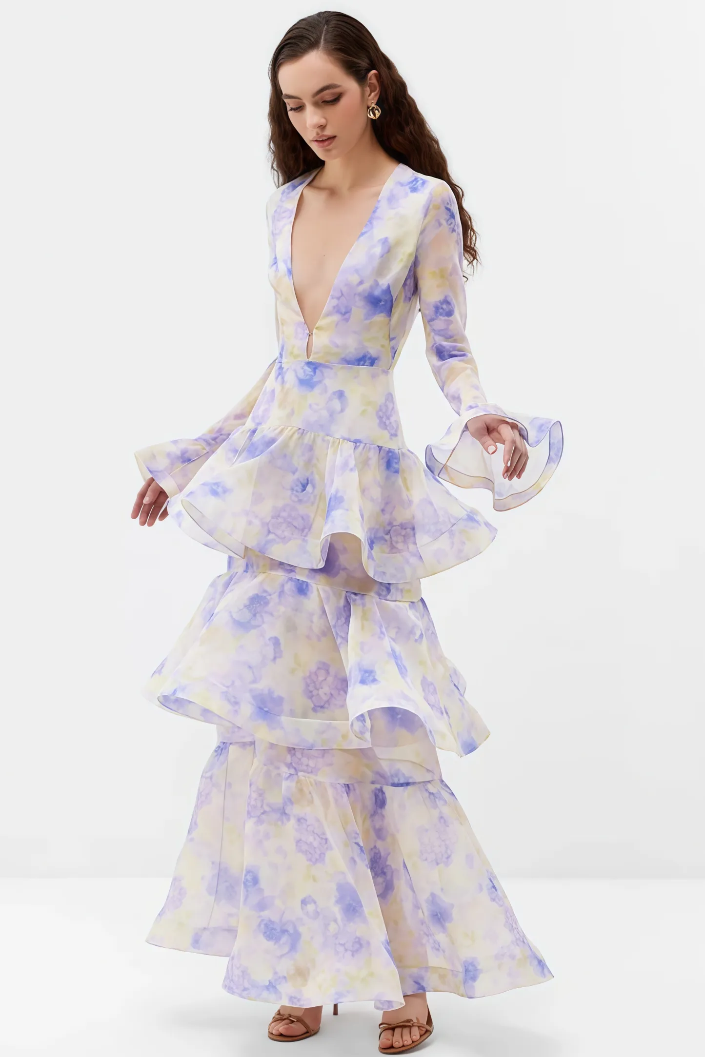 Olenf V-neck Printed Cake Maxi Dress