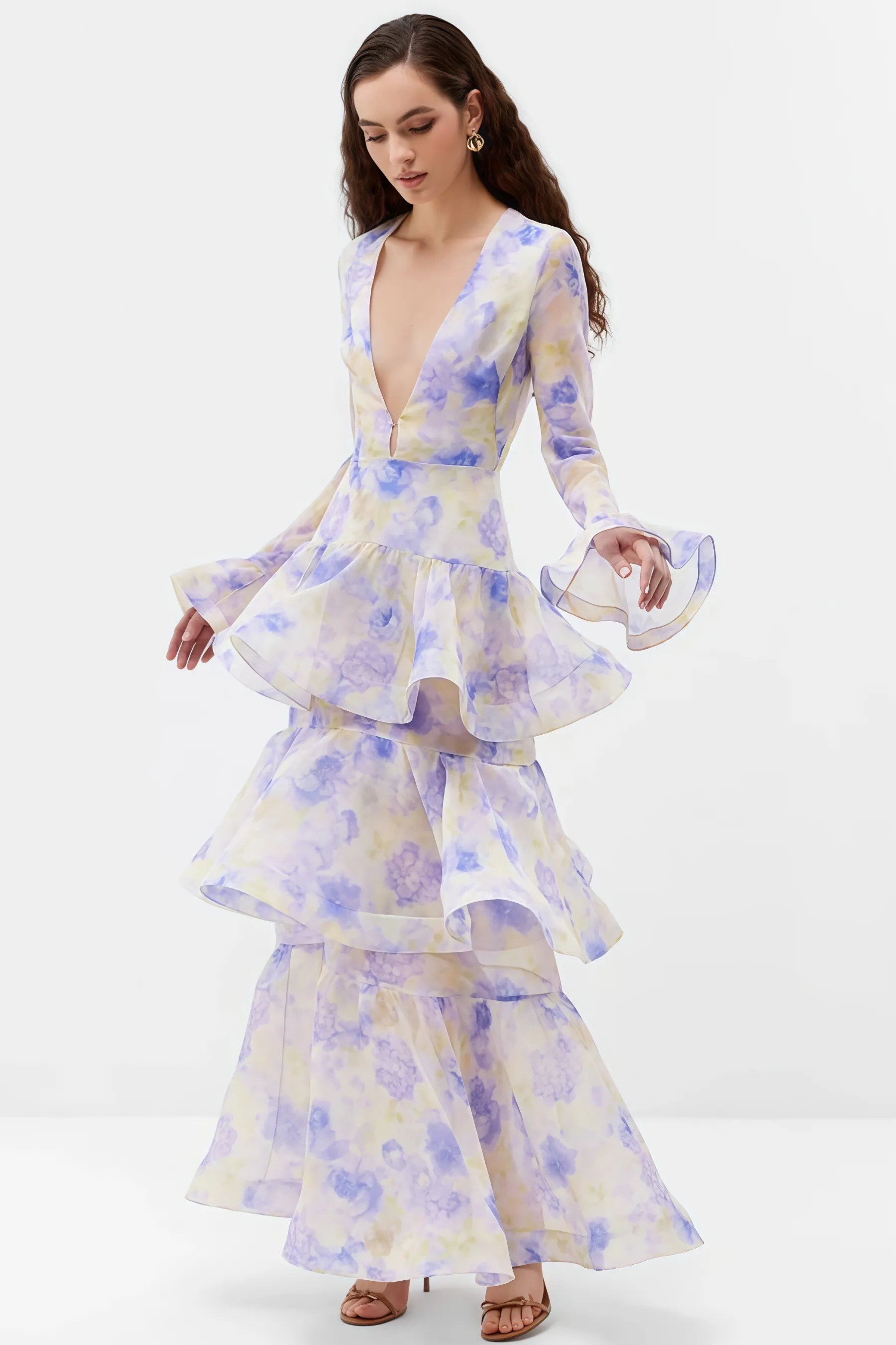 Olenf V-neck Printed Cake Maxi Dress