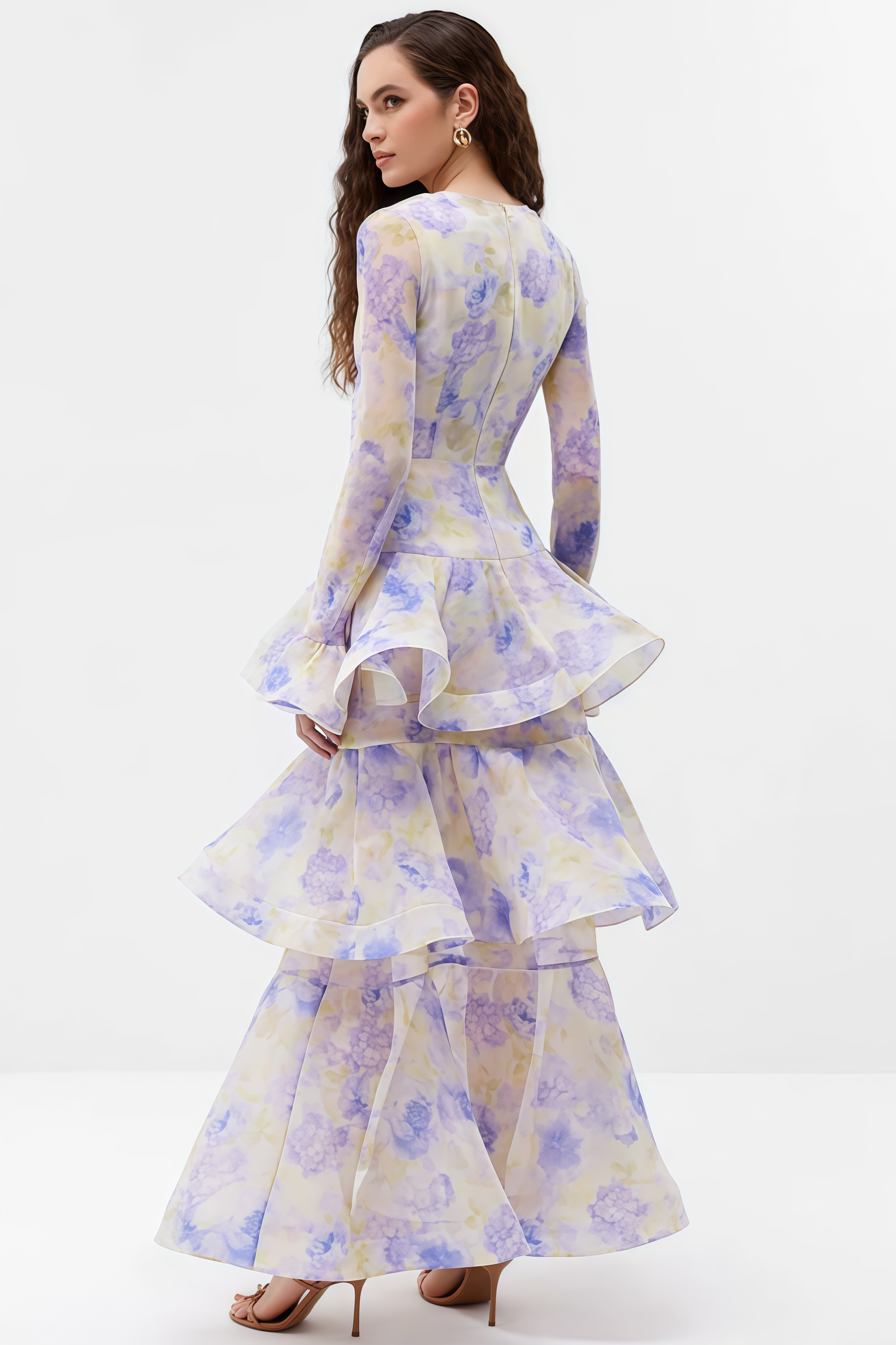 Olenf V-neck Printed Cake Maxi Dress