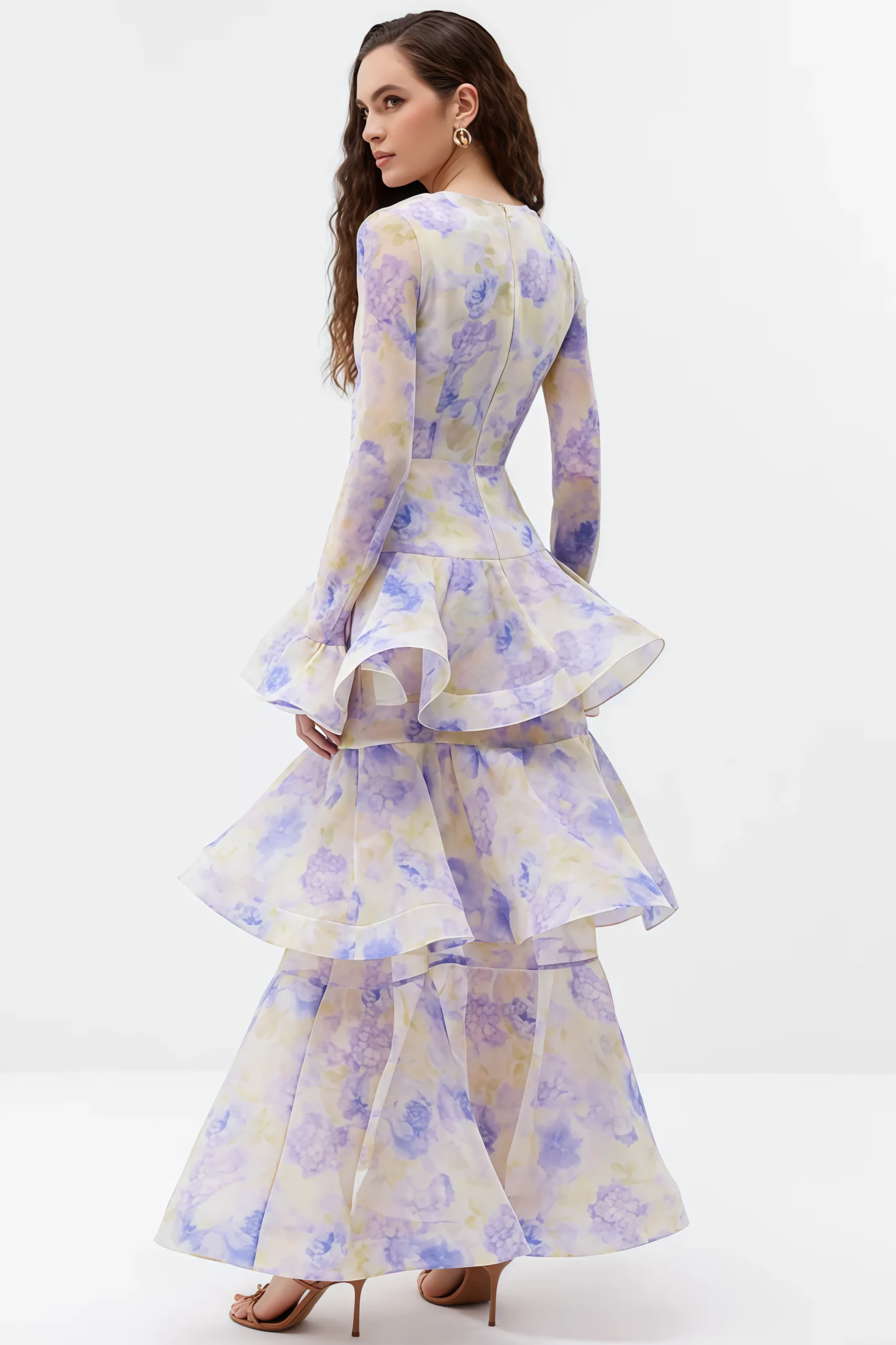 Olenf V-neck Printed Cake Maxi Dress