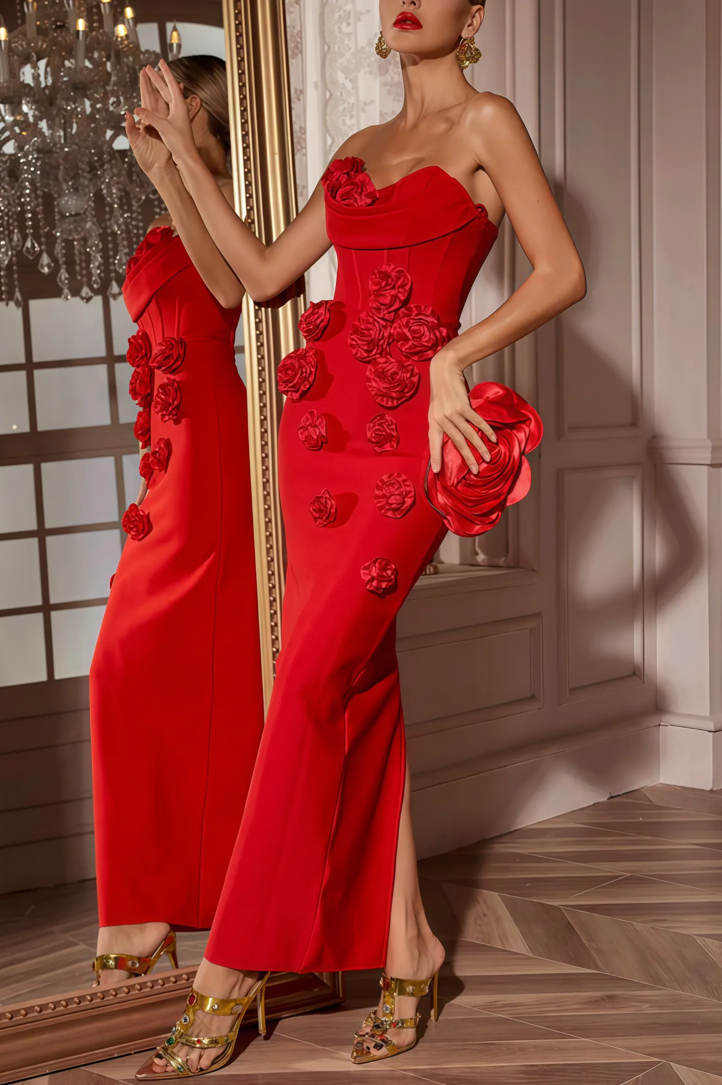 Janka Red Rose Off Shoulder Maxi Dress