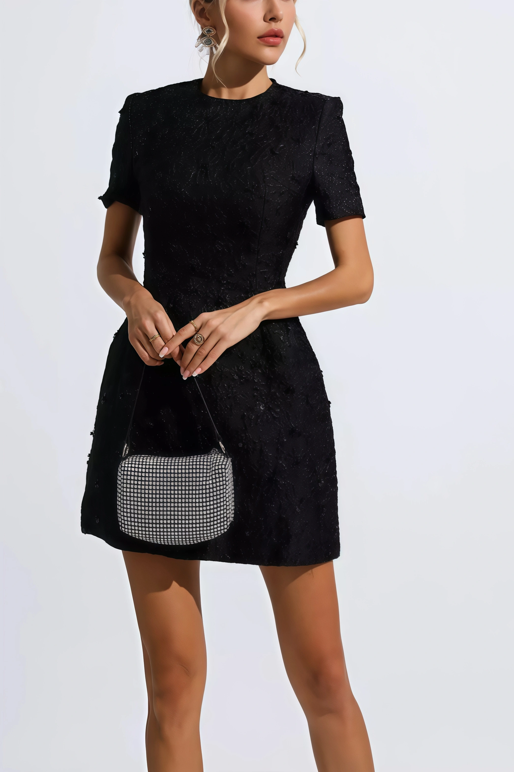 Umeko Black Jacquard Floral Mini Dress