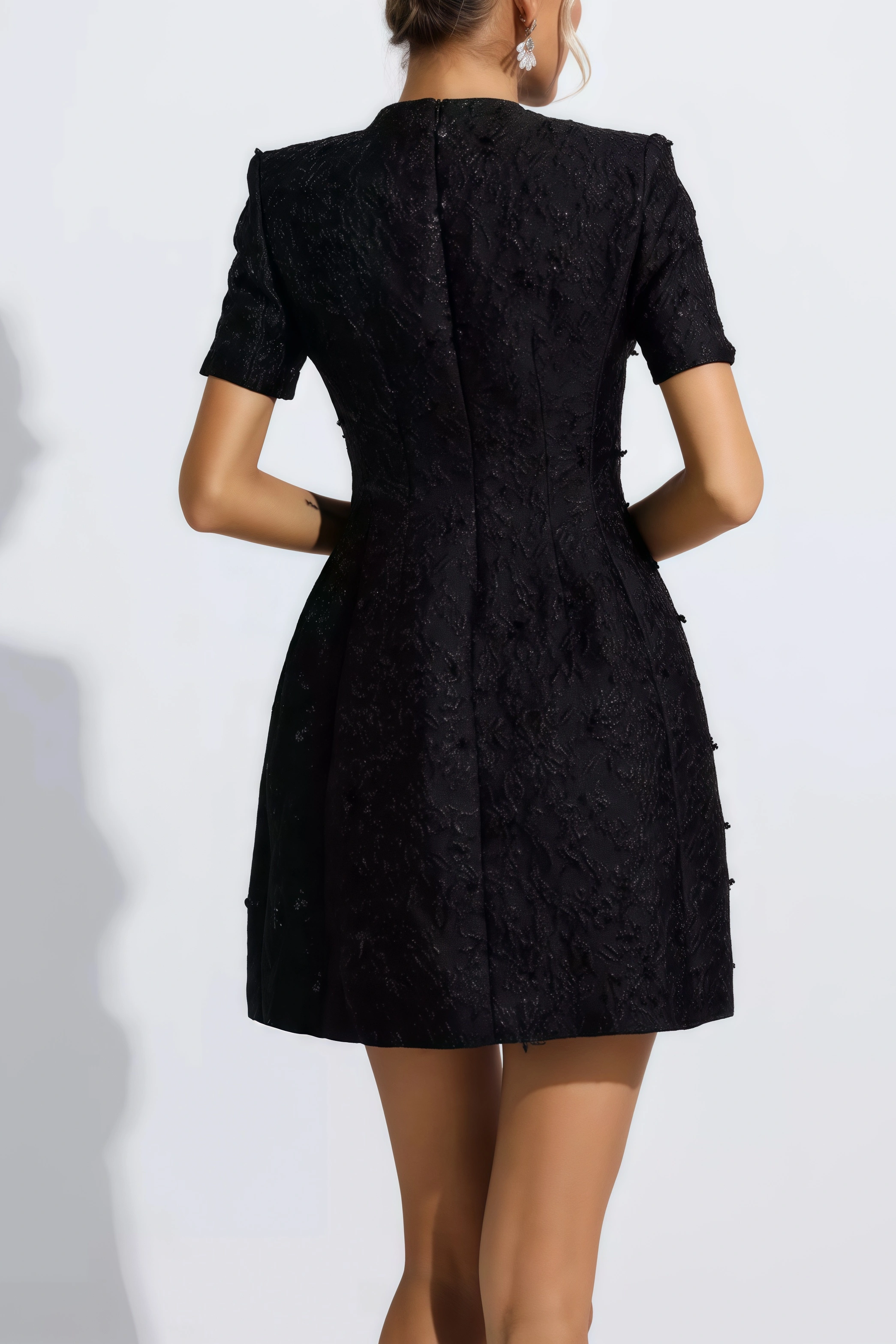 Umeko Black Jacquard Floral Mini Dress
