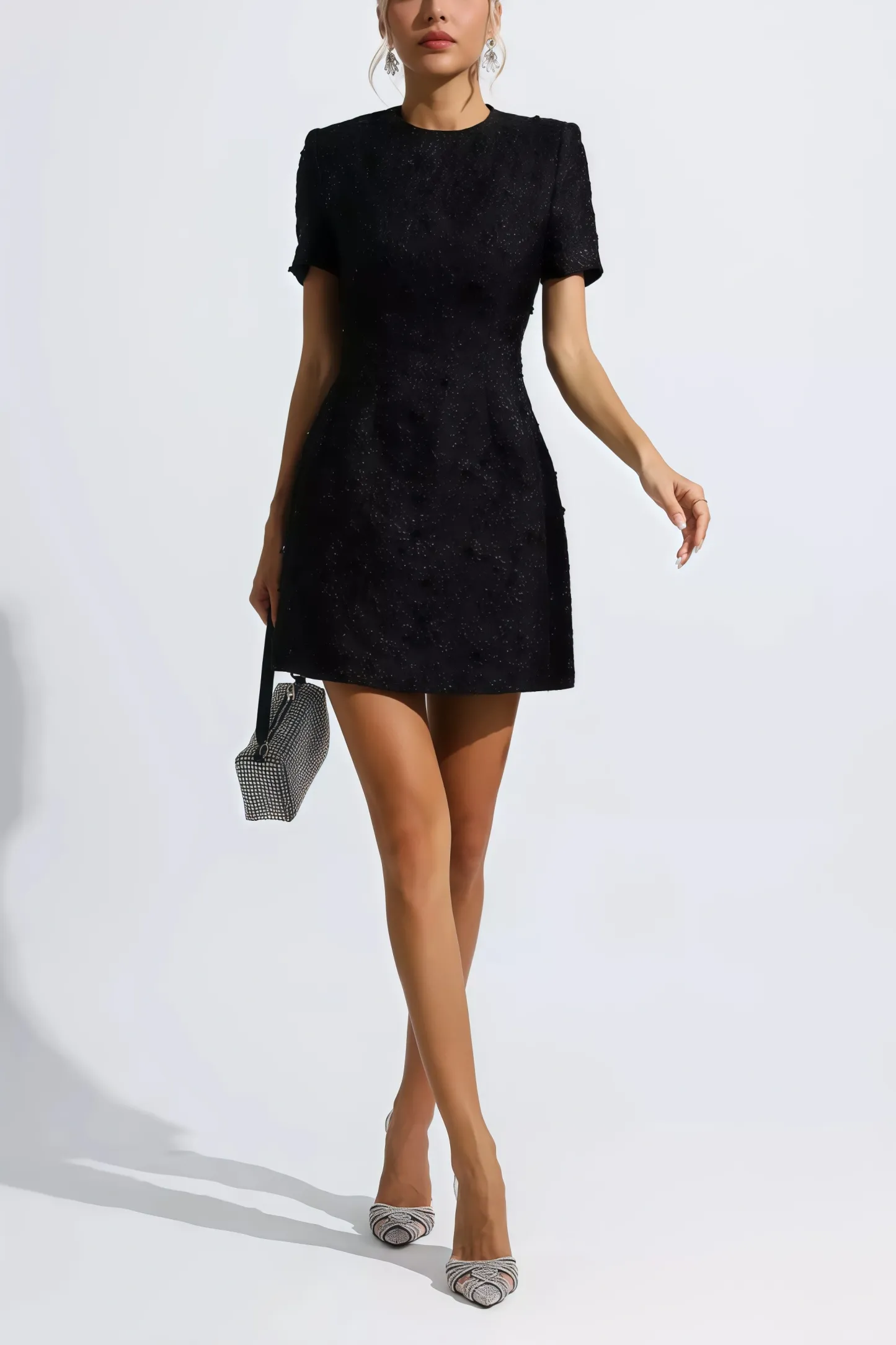 Umeko Black Jacquard Floral Mini Dress