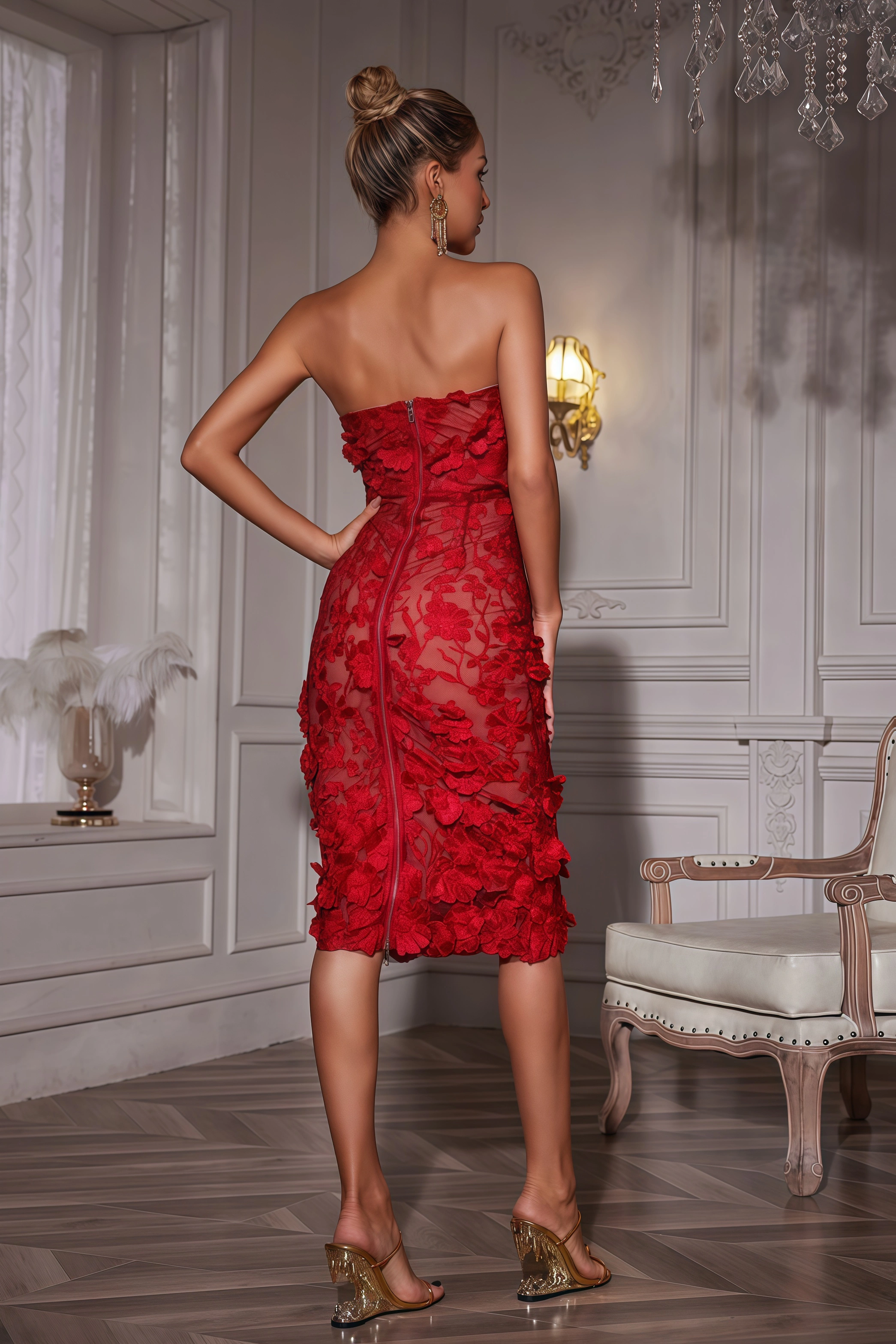 Grasa Strapless Flower Midi Dress