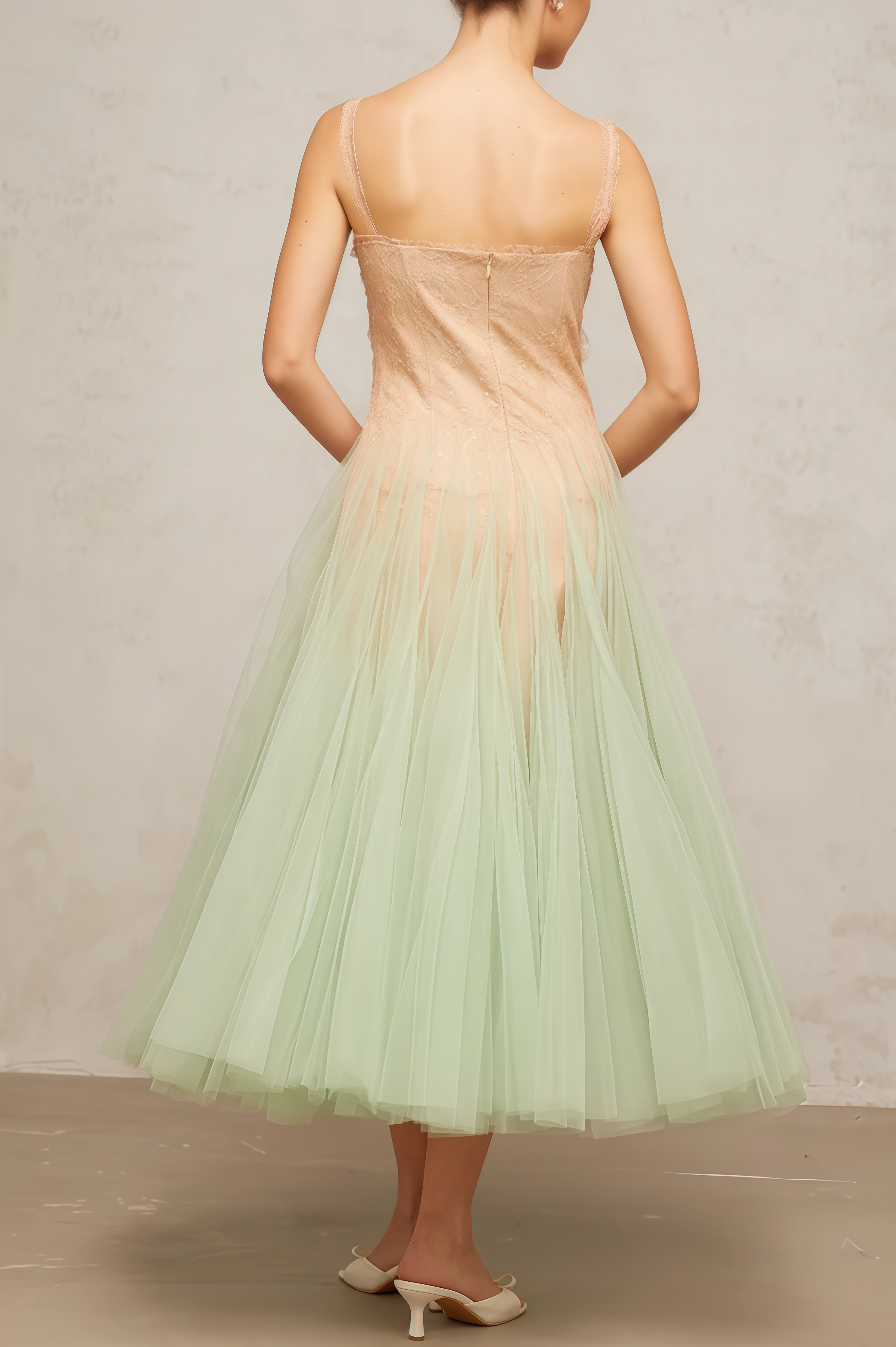 Ylane Halter Mesh Puff Maxi Dress