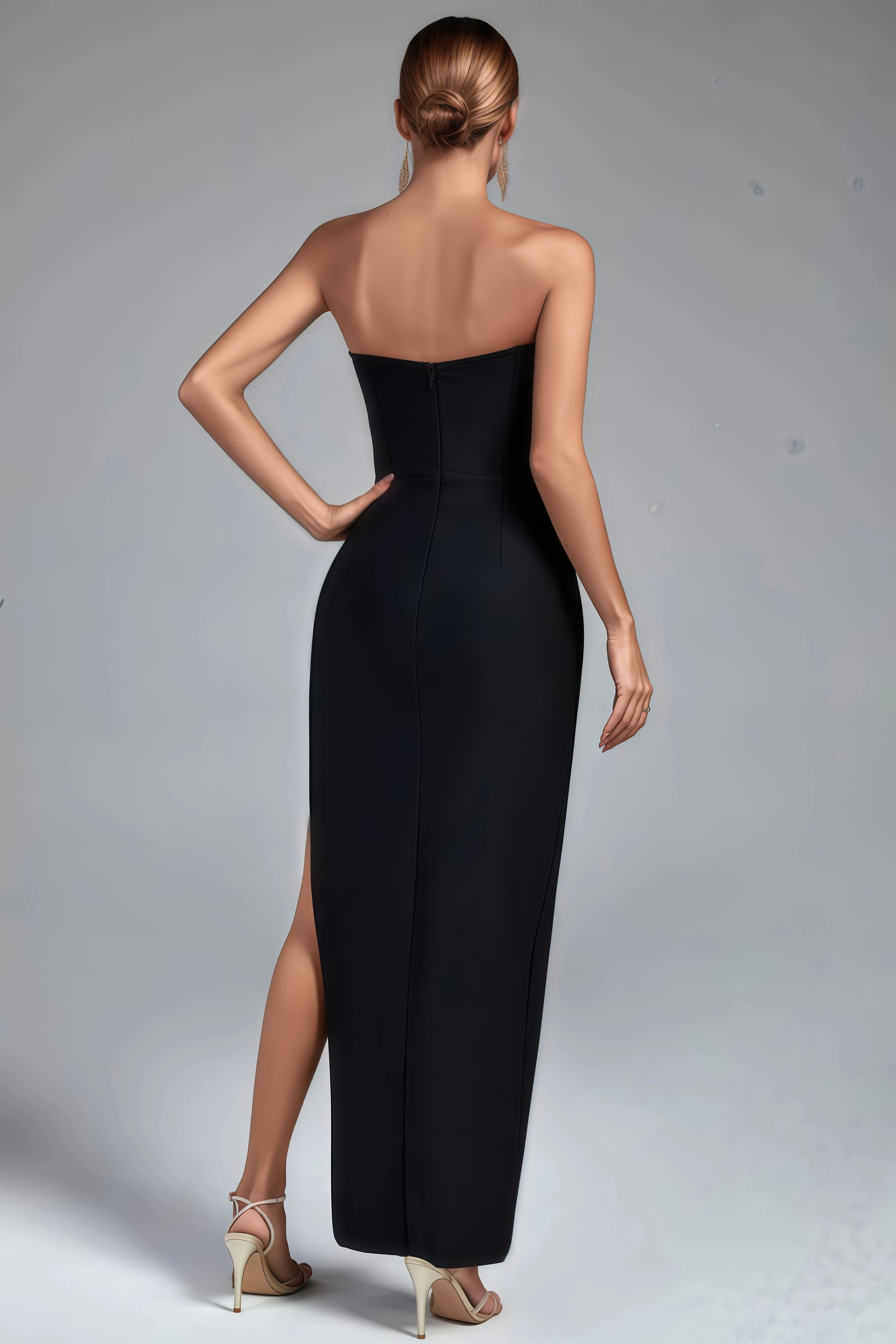 Jersey Crystal Embellished Flower Bra Maxi Bandage Dress