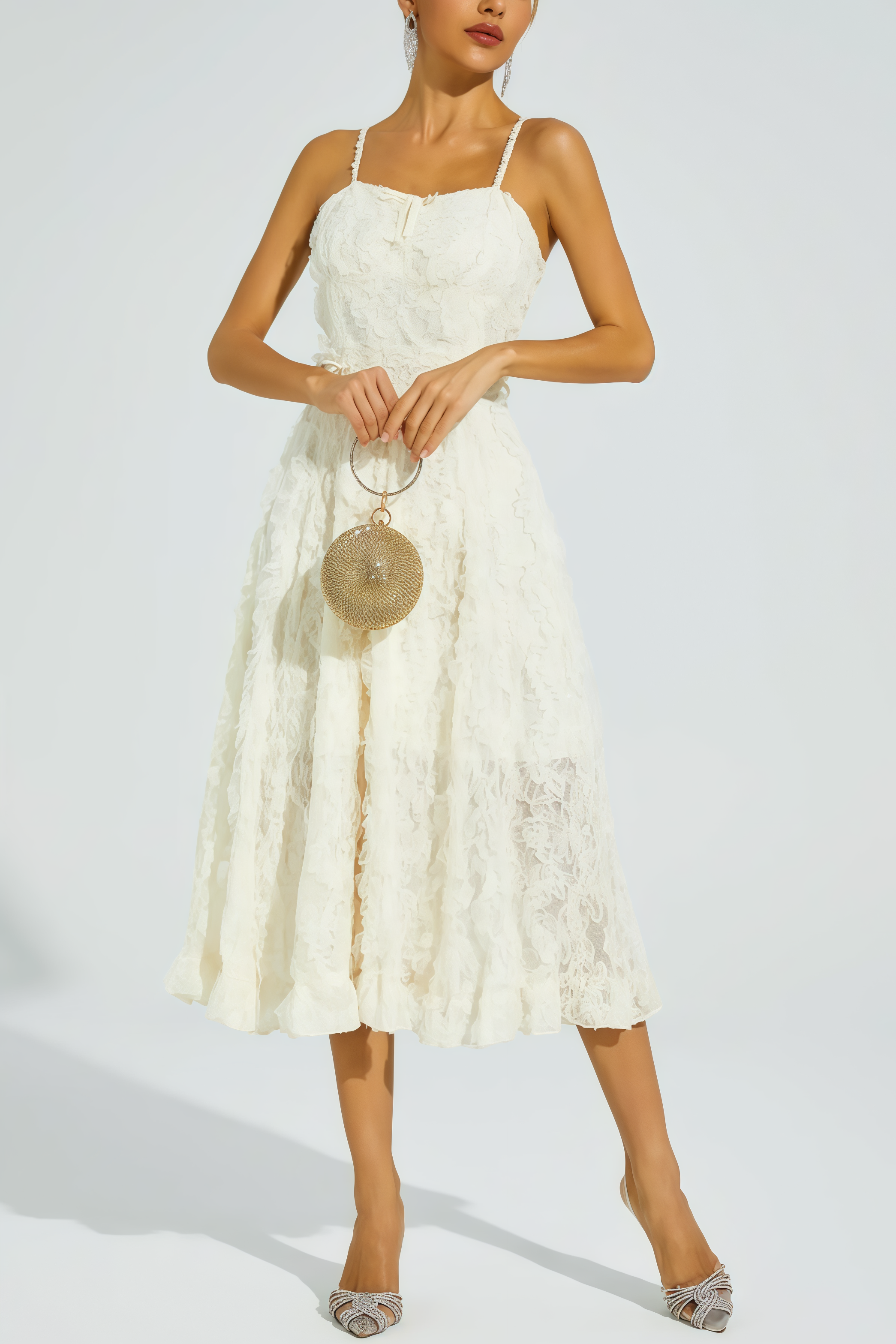 Kathle Beige Feather Midi Dress
