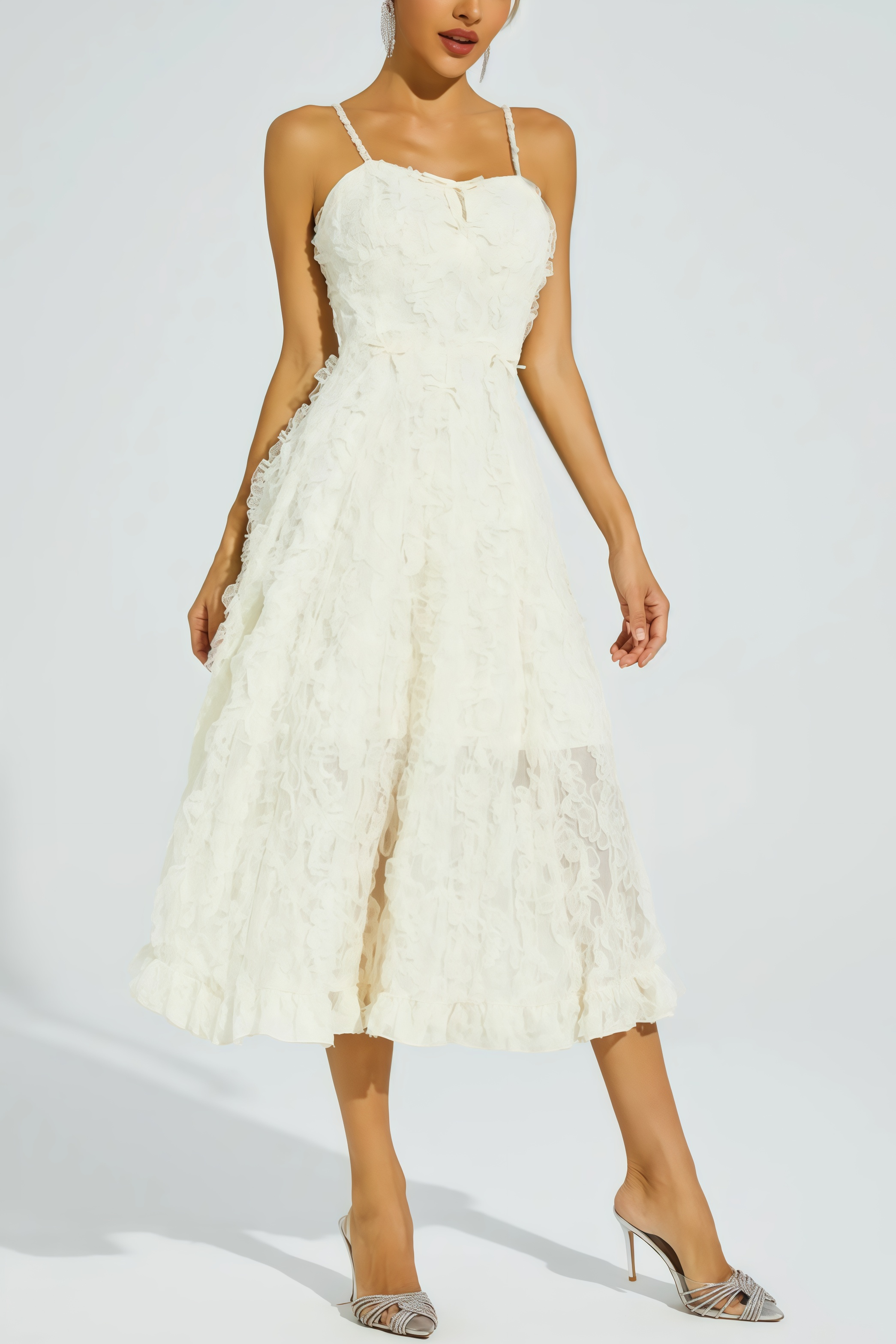 Kathle Beige Feather Midi Dress