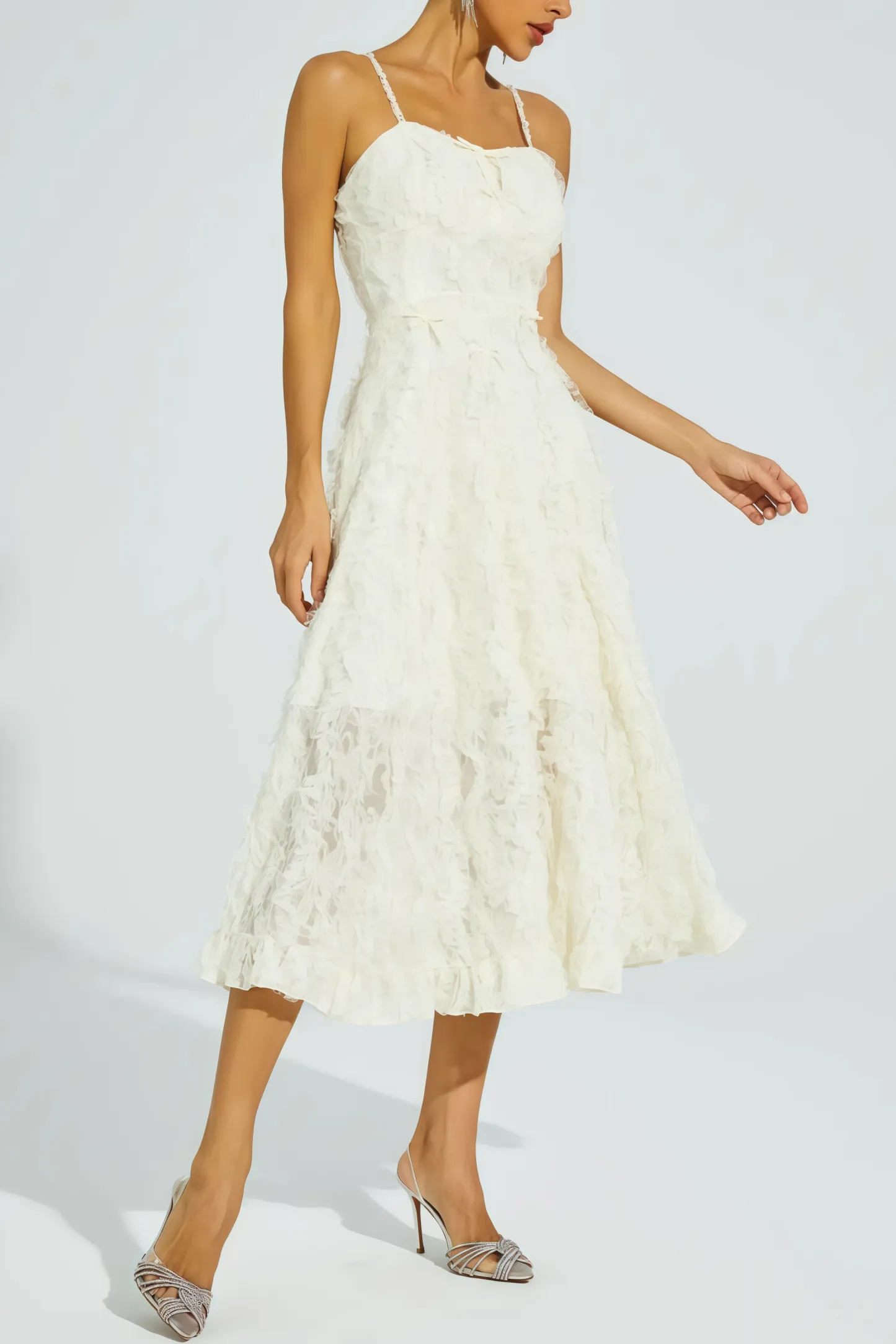 Kathle Beige Feather Midi Dress