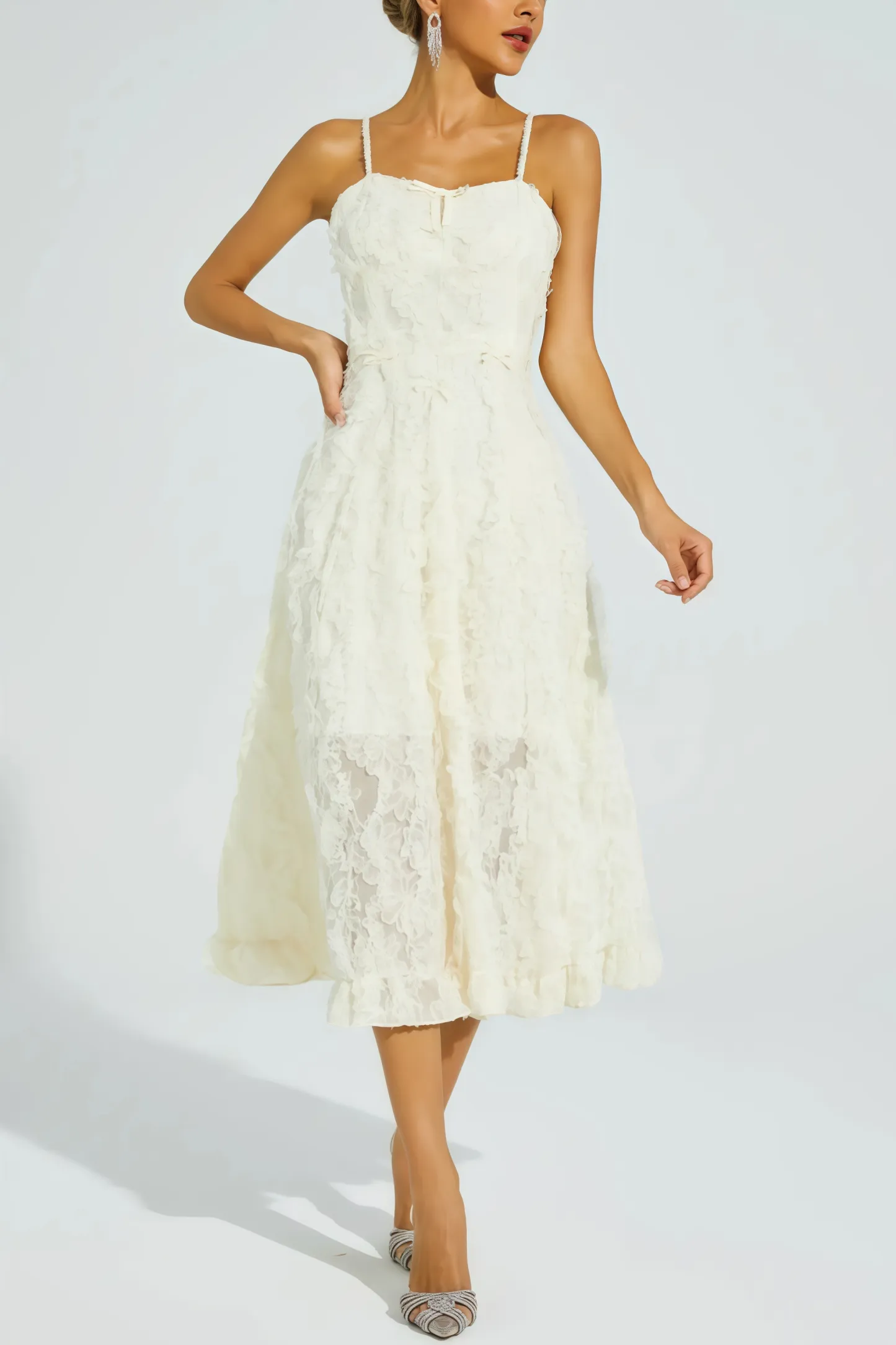 Kathle Beige Feather Midi Dress