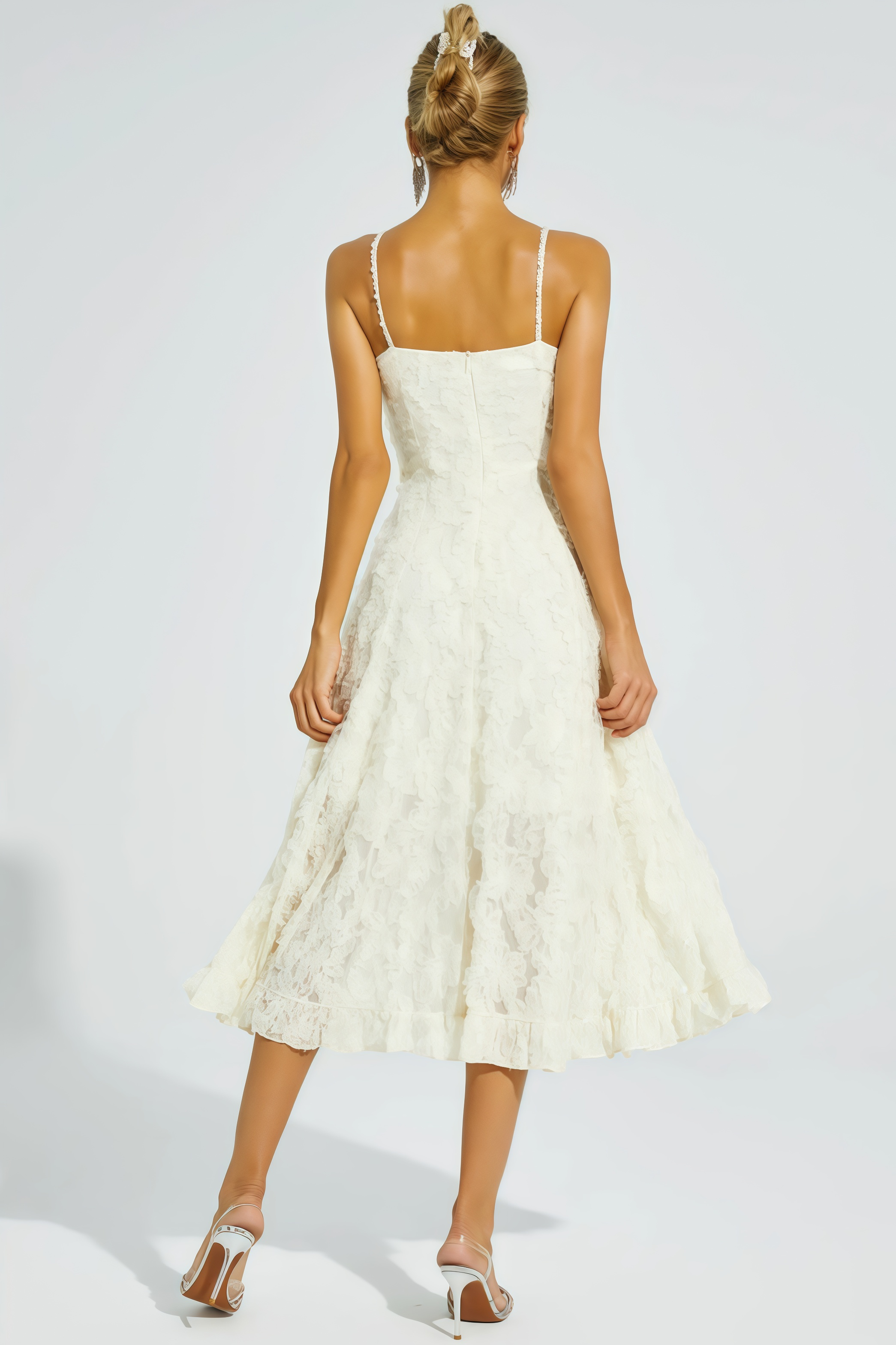 Kathle Beige Feather Midi Dress