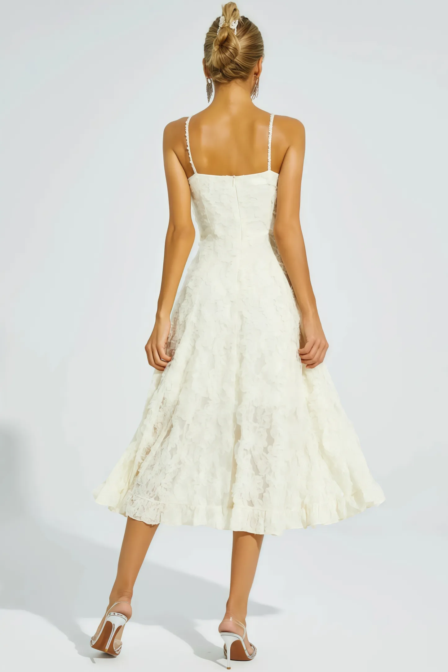 Kathle Beige Feather Midi Dress