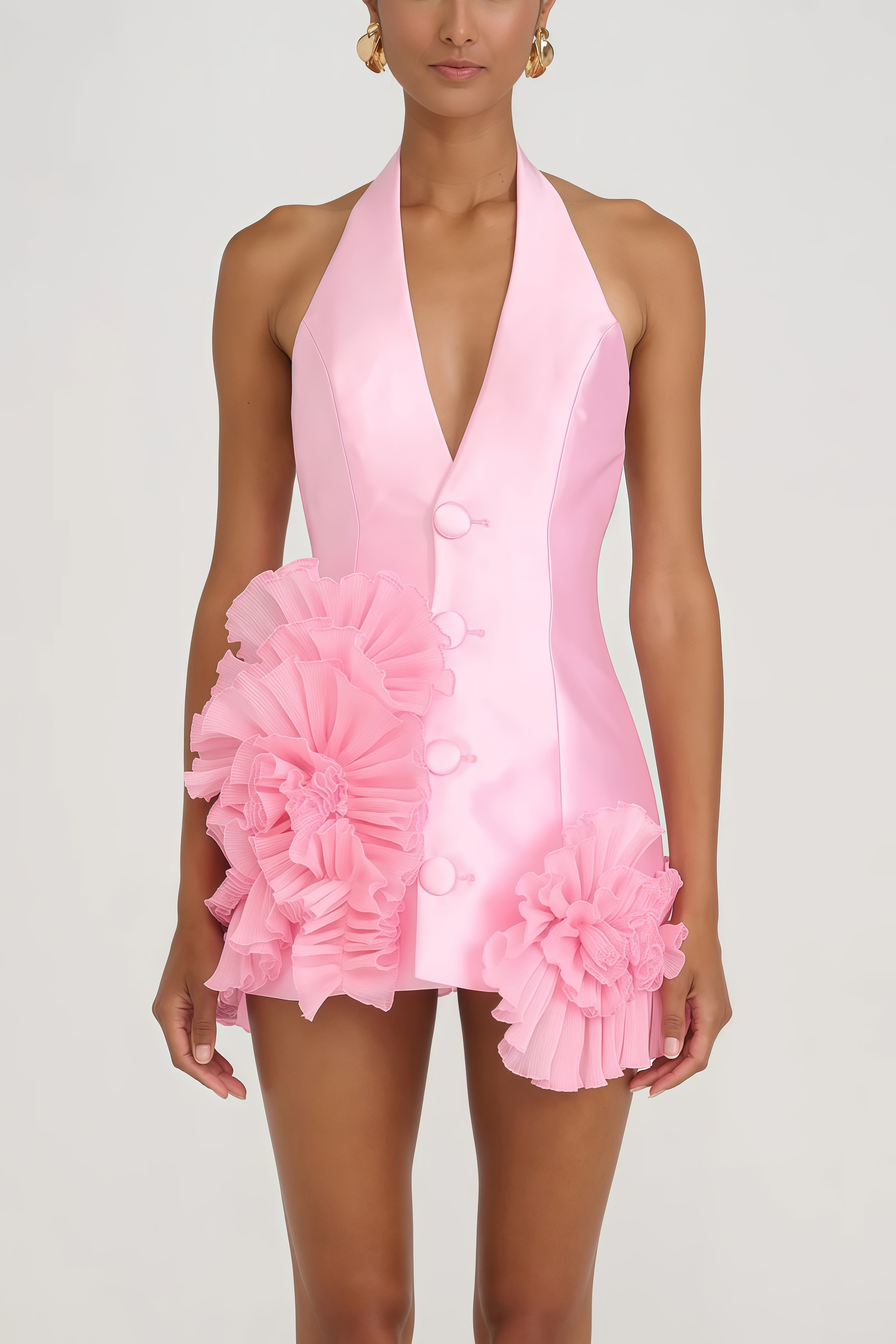Melan Pink 3D Flower Maxi Dress