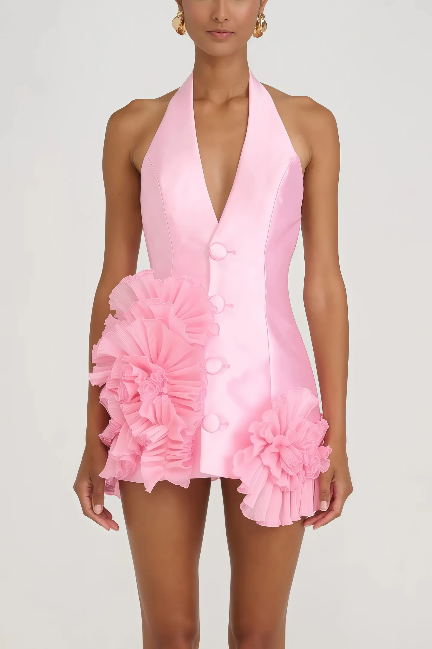 Melan Pink 3D Flower Maxi Dress