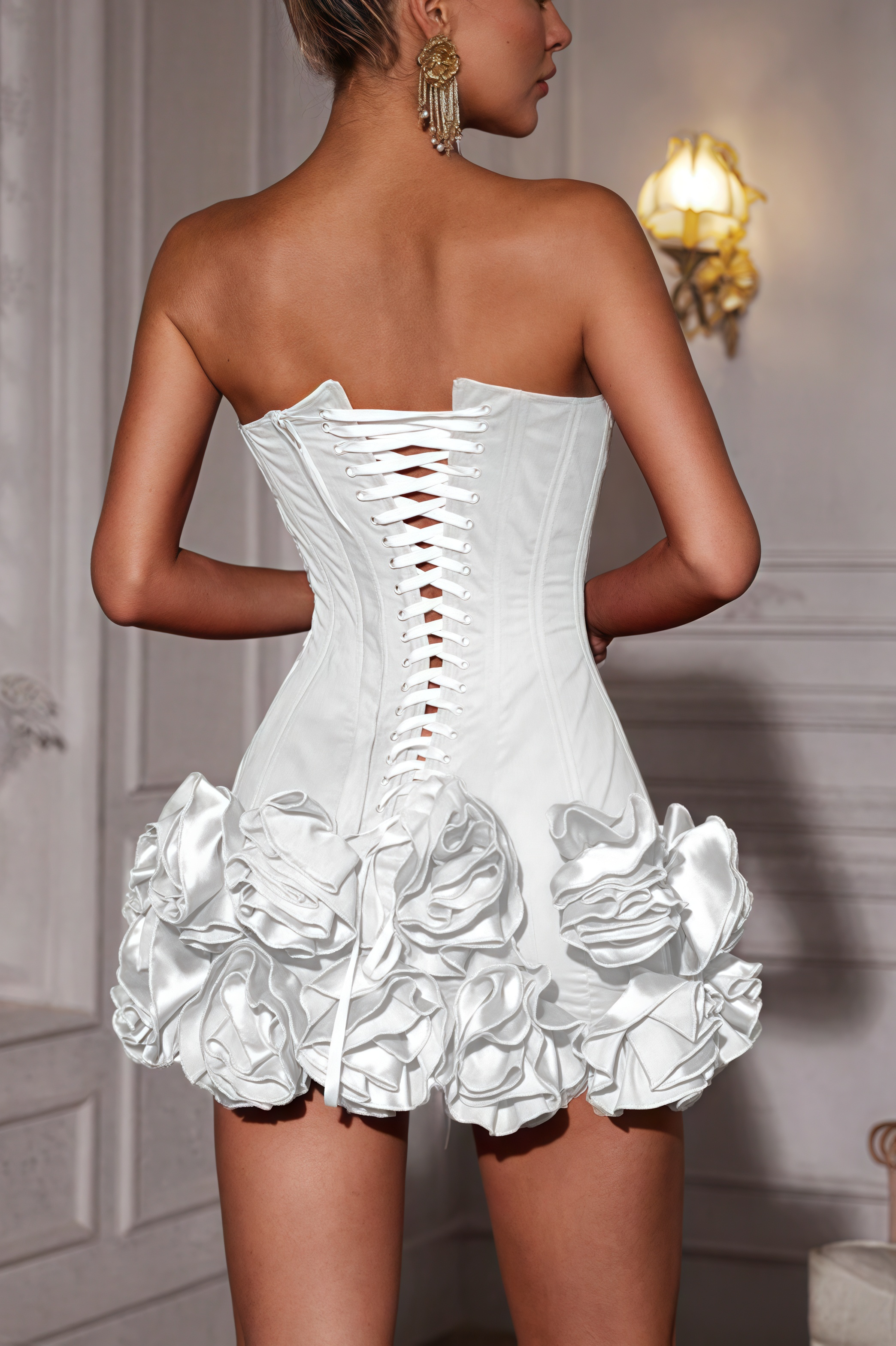 Mirabel White Strapless Flower Mini Dress