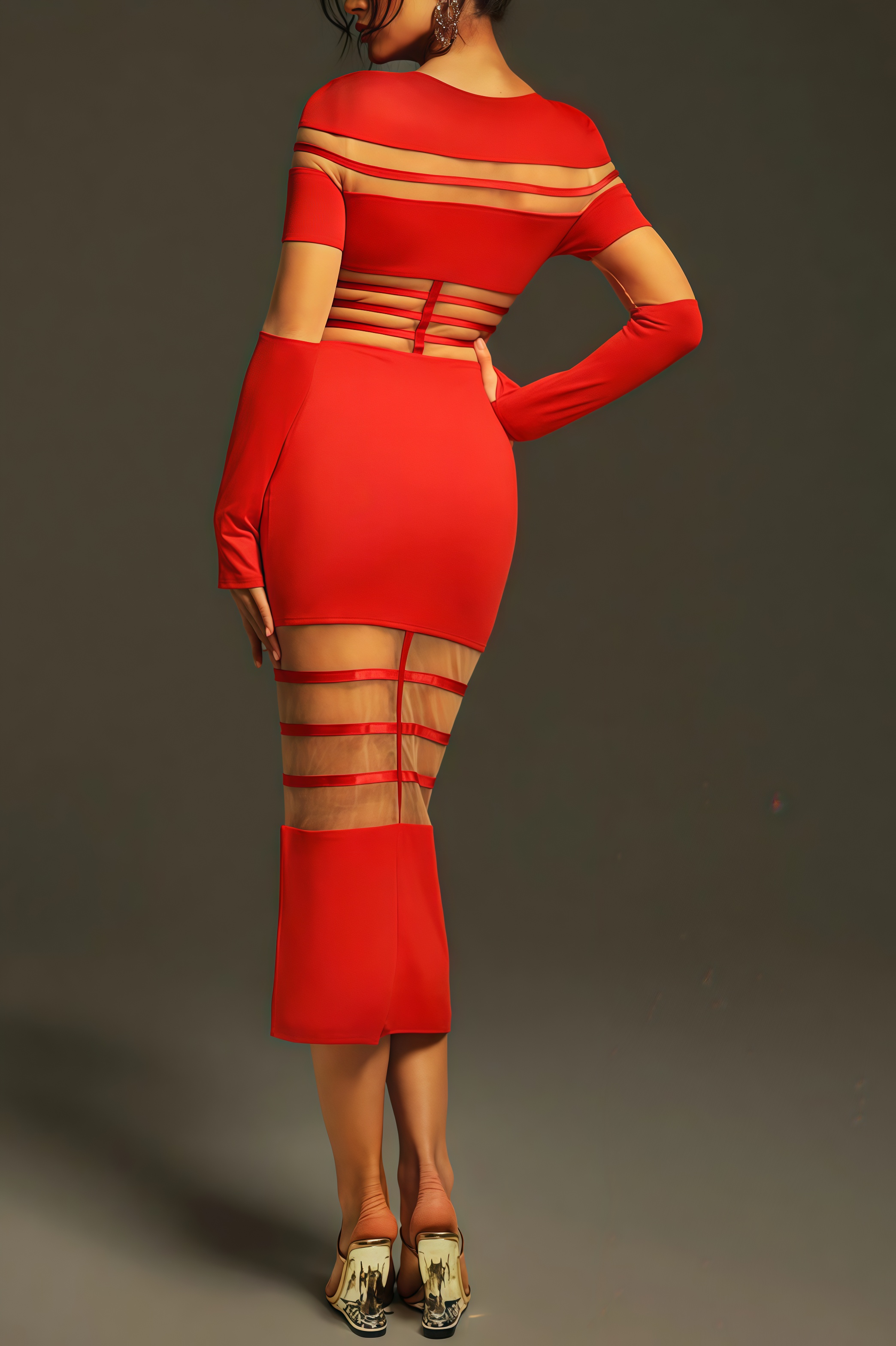 Spark Long Sleeve Round Neck Midi Dress