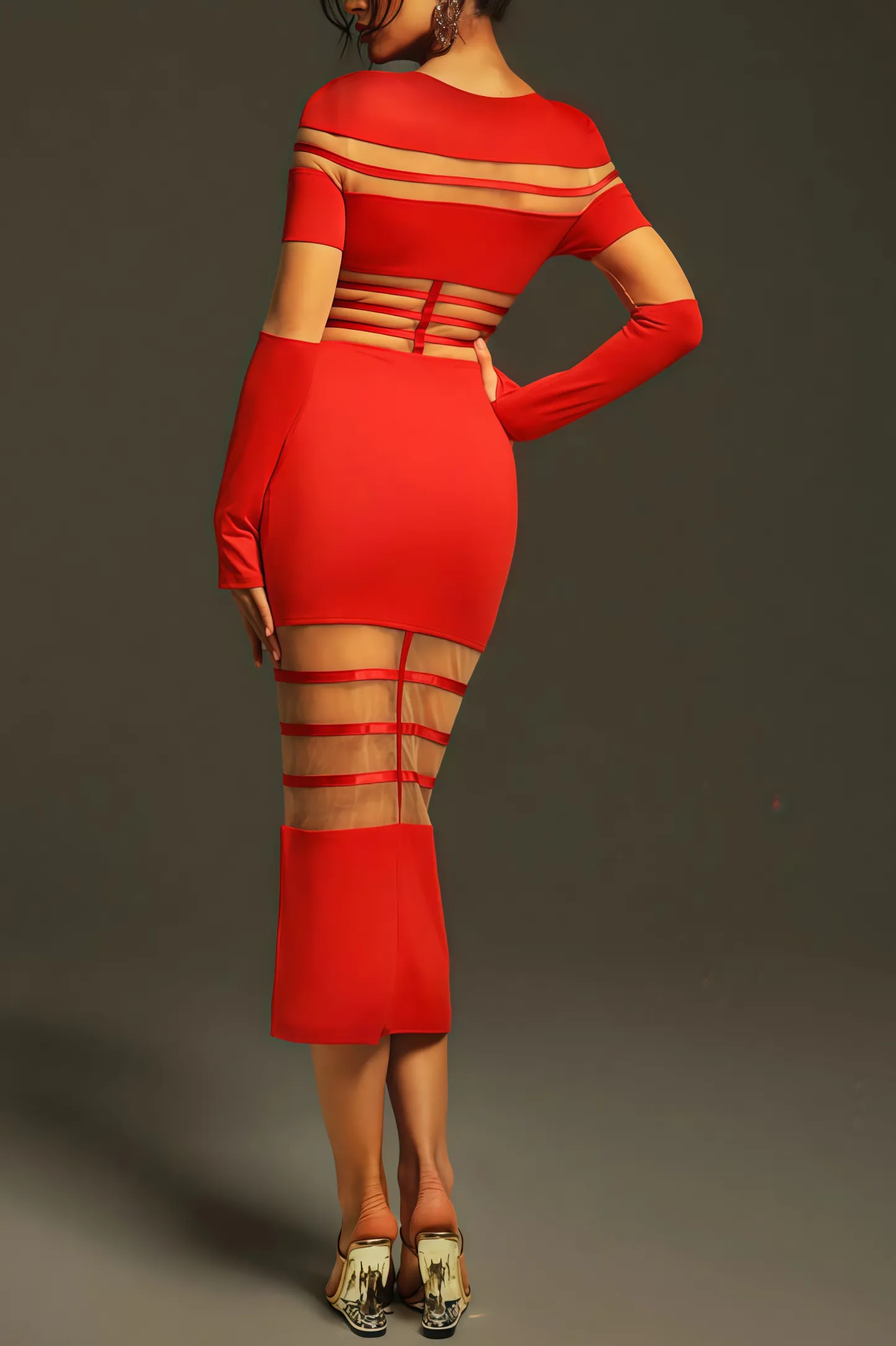 Spark Long Sleeve Round Neck Midi Dress