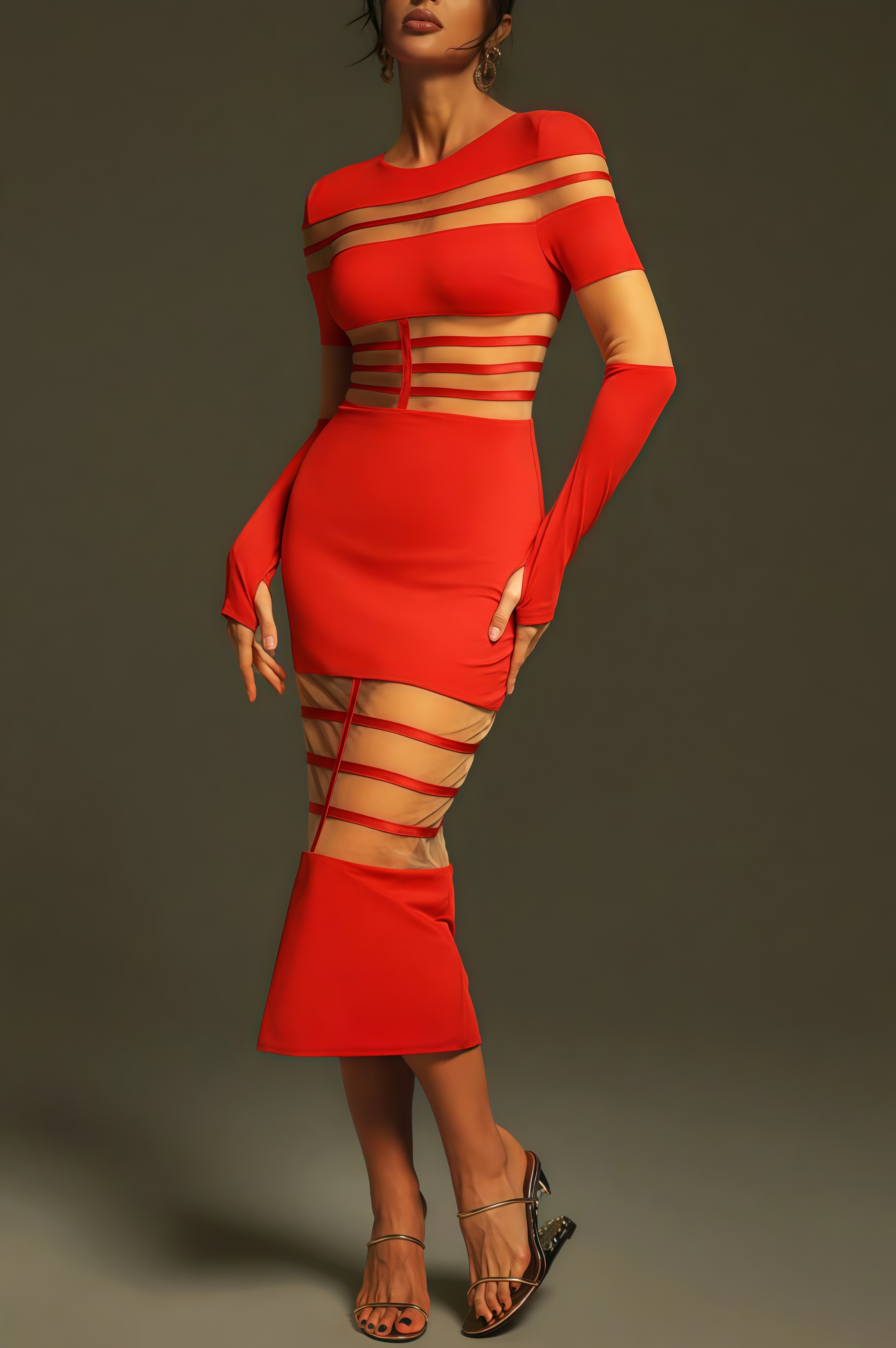 Spark Long Sleeve Round Neck Midi Dress