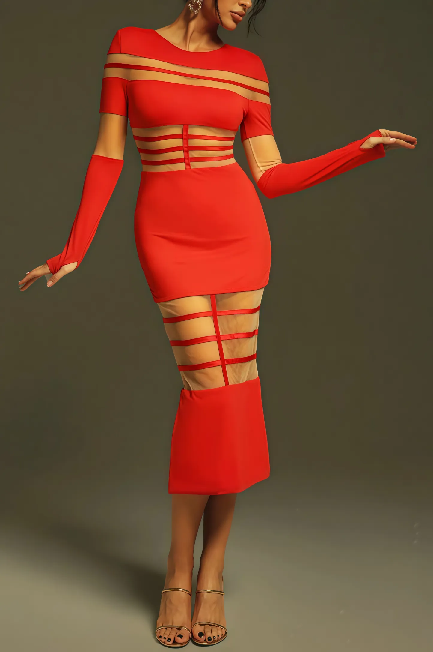 Spark Long Sleeve Round Neck Midi Dress