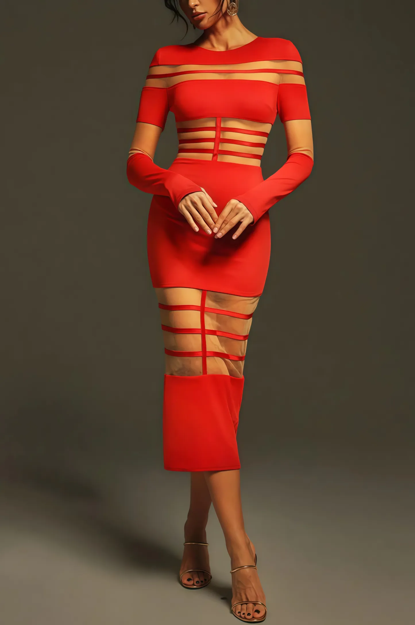 Spark Long Sleeve Round Neck Midi Dress