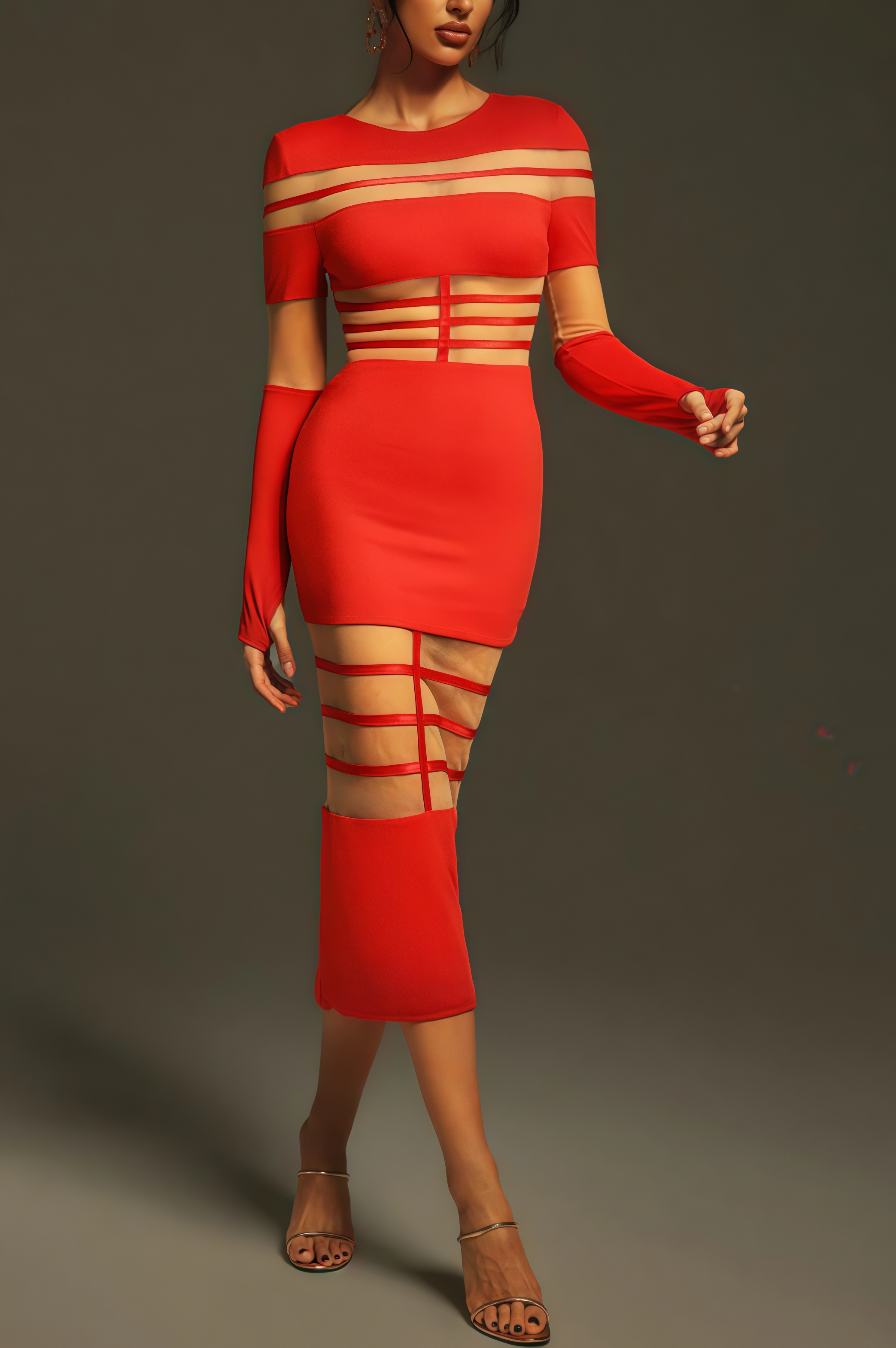 Spark Long Sleeve Round Neck Midi Dress