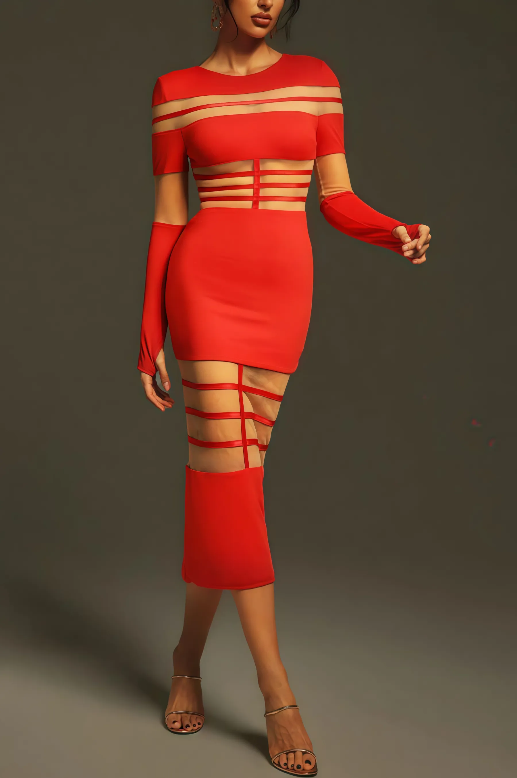 Spark Long Sleeve Round Neck Midi Dress