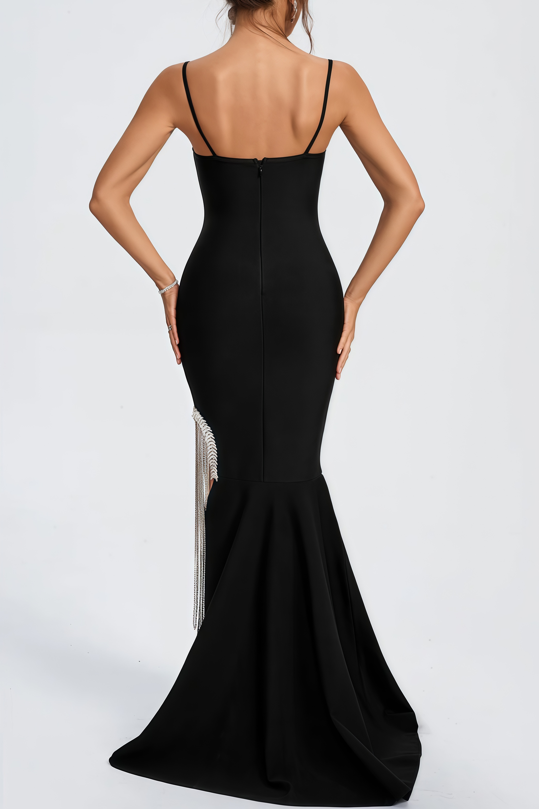 Cyrus Black Tassel Fringe Maxi Dress