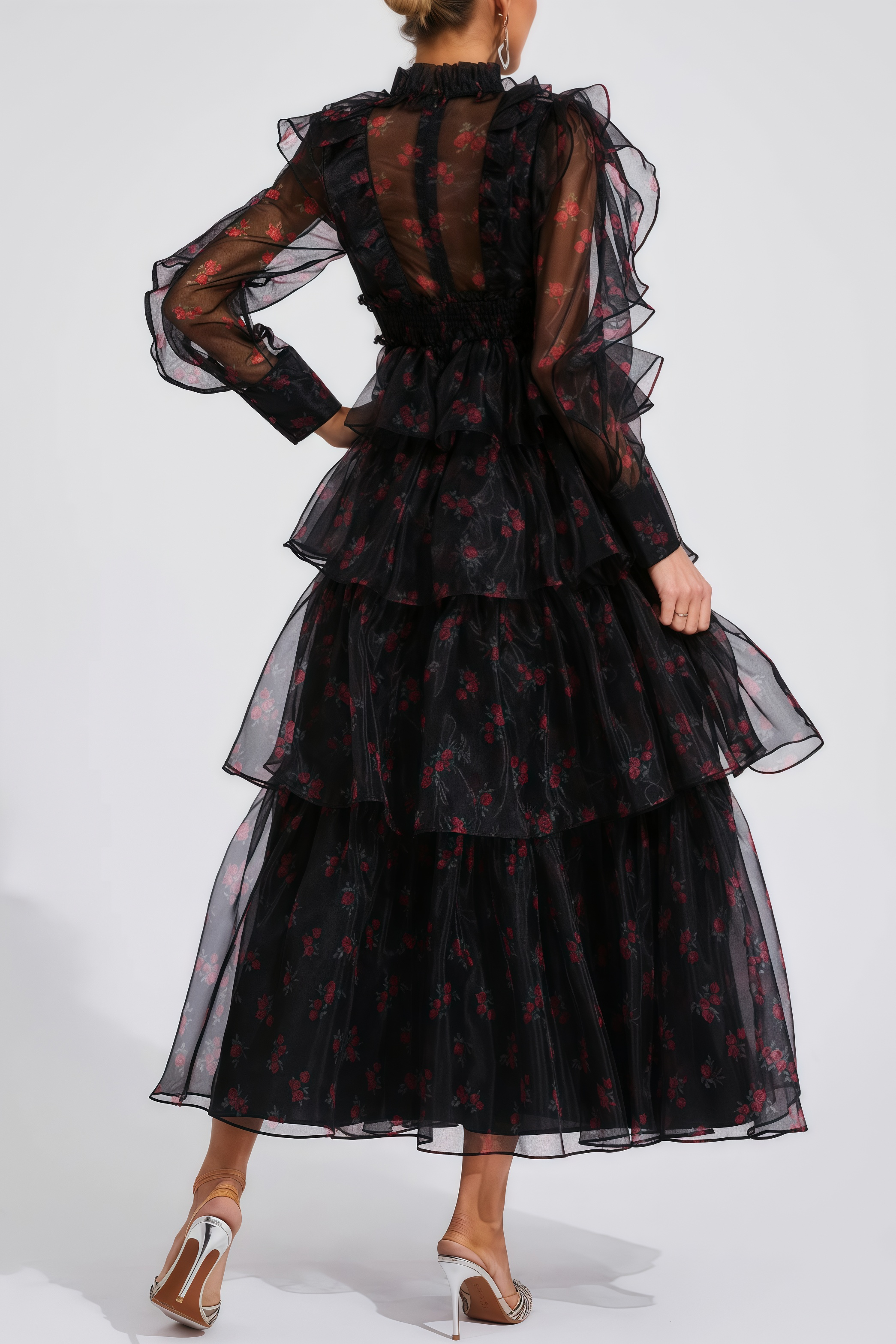 Ellarv Black Crushed Mesh Maxi Dress