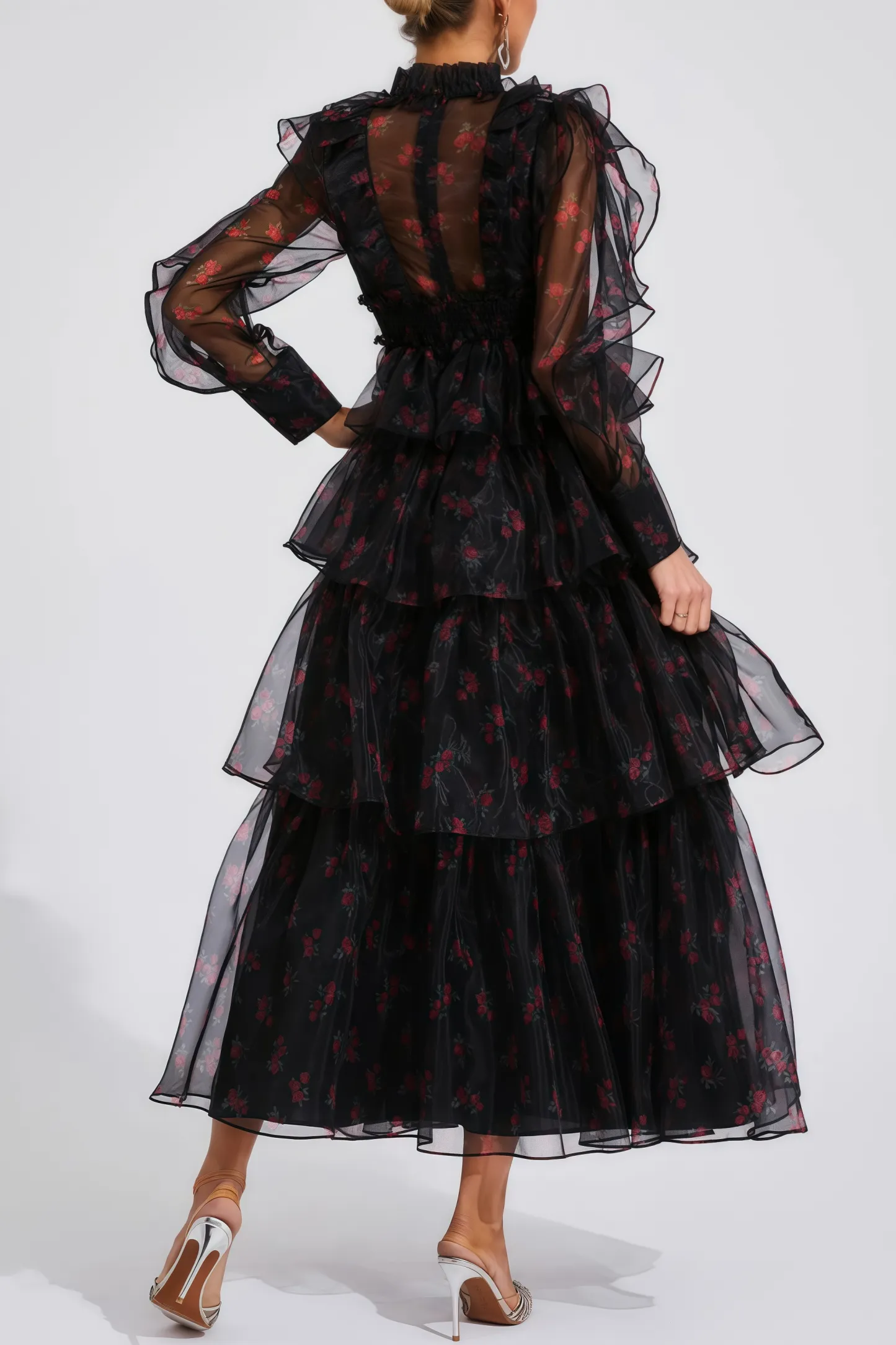 Ellarv Black Crushed Mesh Maxi Dress