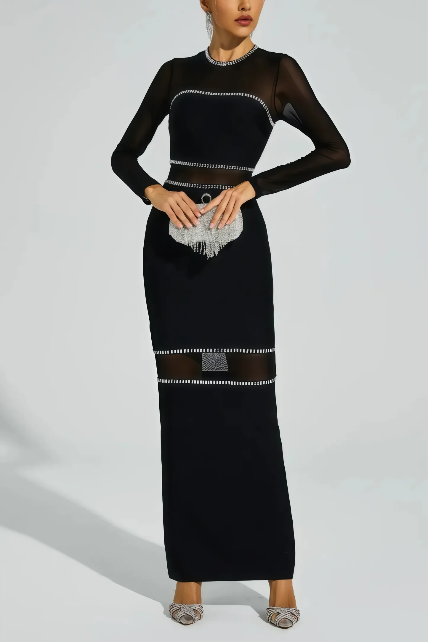 Gema Black Mesh Bandage Maxi Dress