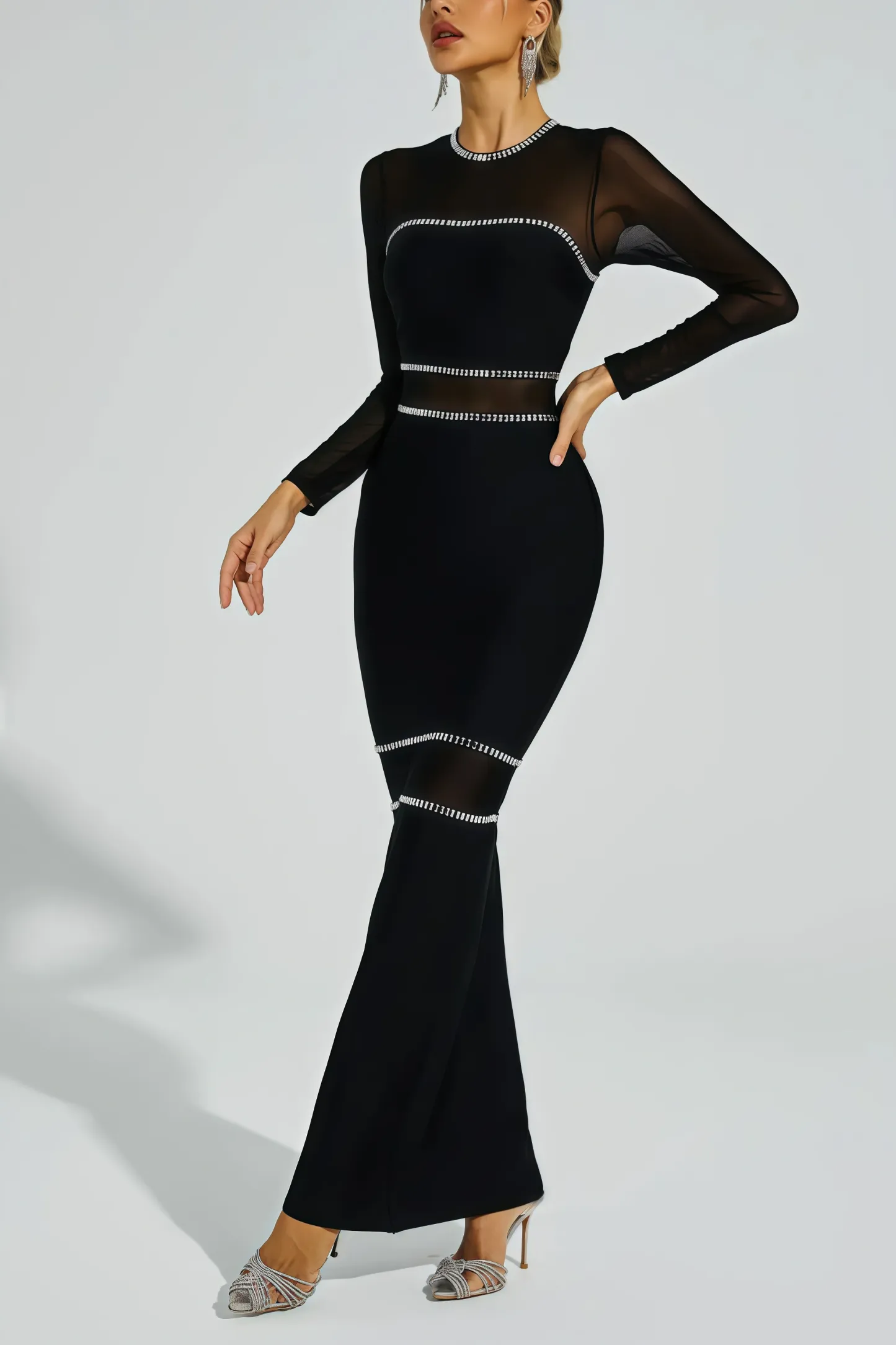 Gema Black Mesh Bandage Maxi Dress