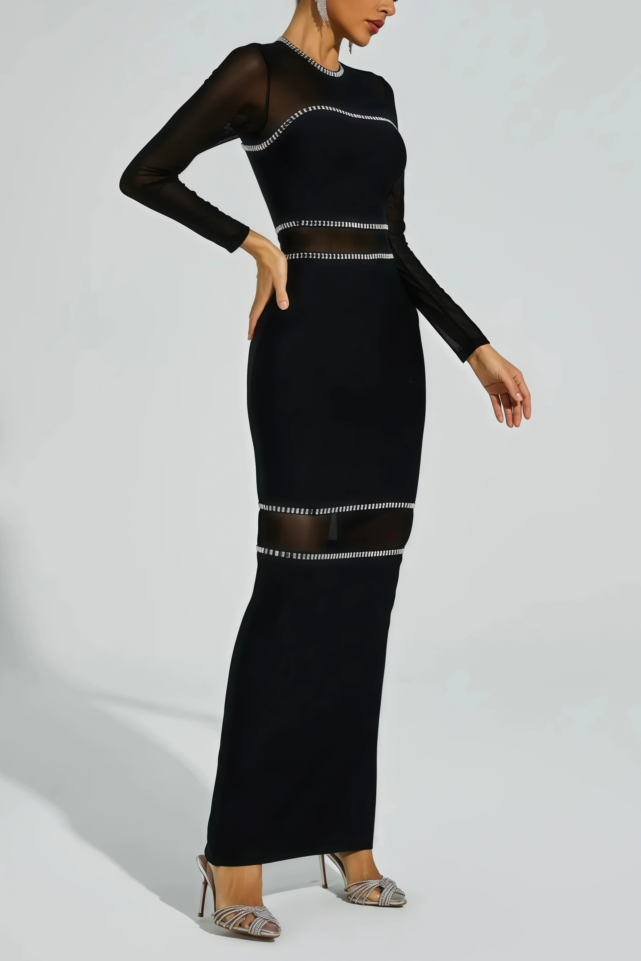 Gema Black Mesh Bandage Maxi Dress