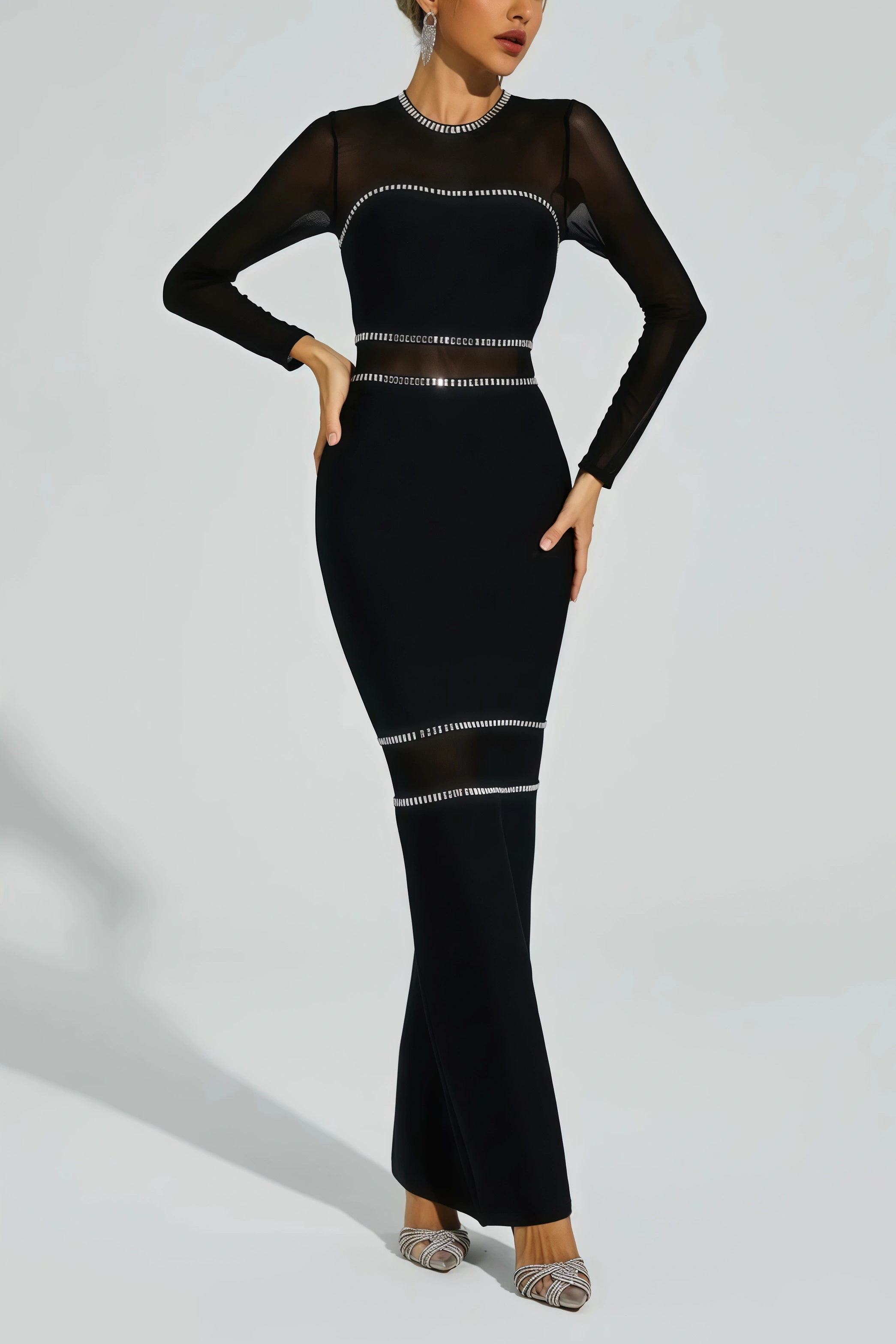 Gema Black Mesh Bandage Maxi Dress