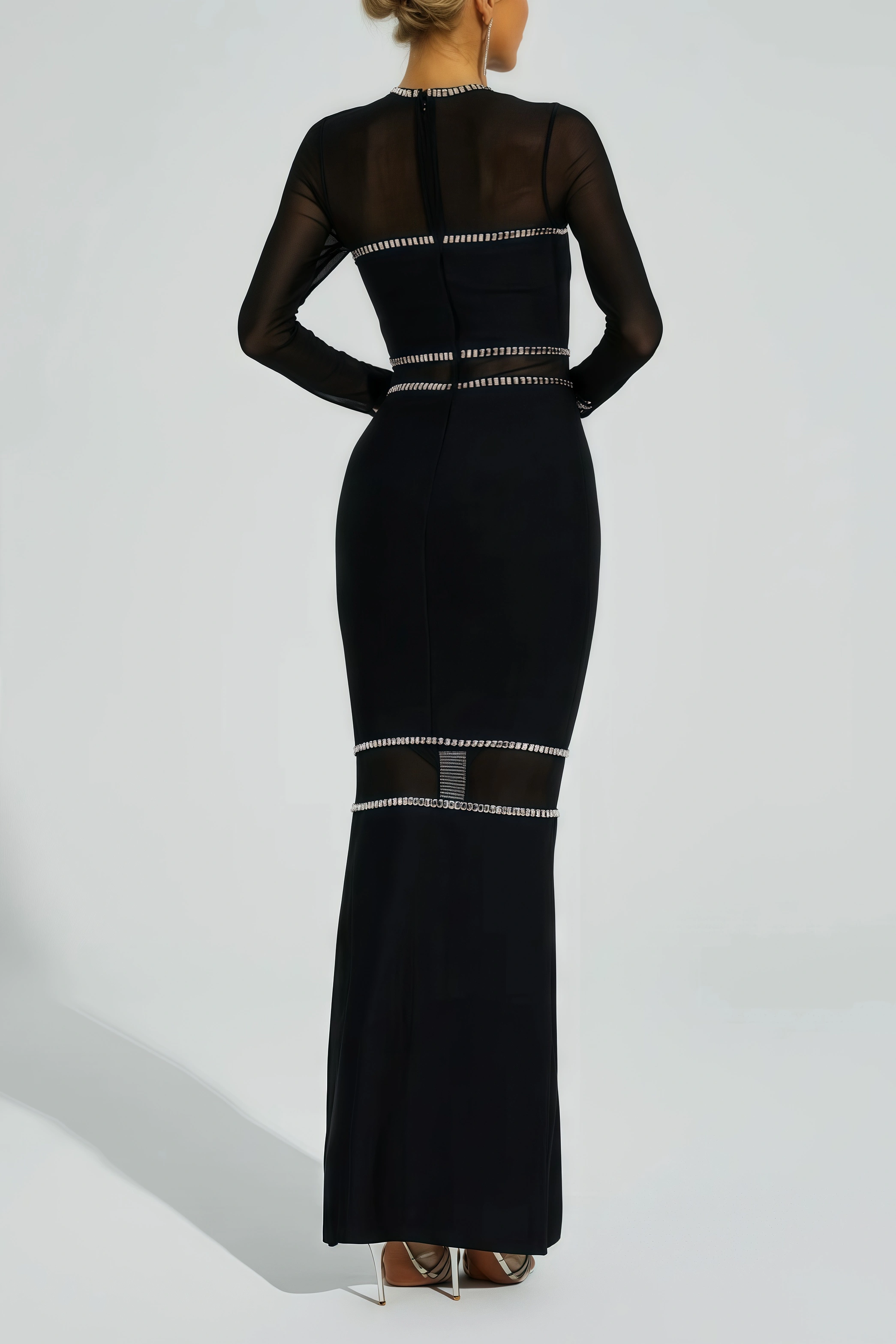 Gema Black Mesh Bandage Maxi Dress